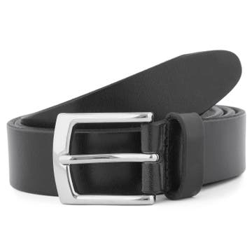 Classic Black & Silver-Tone Leather Belt