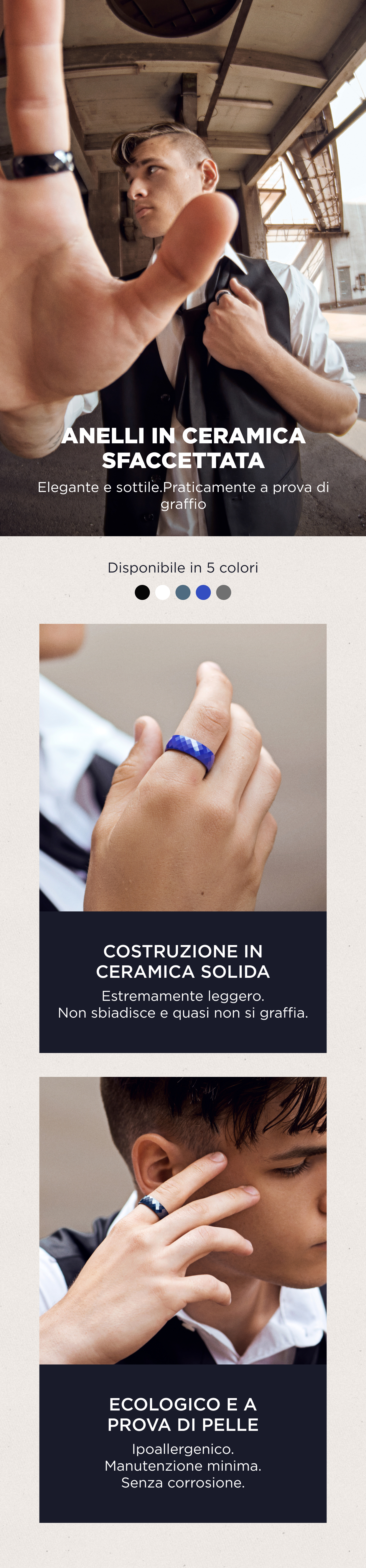Anello Impilabile In Ceramica Bianca Multi Sfaccettato | Larghezza 3 Mm | Gioiello Minimal Per Donne