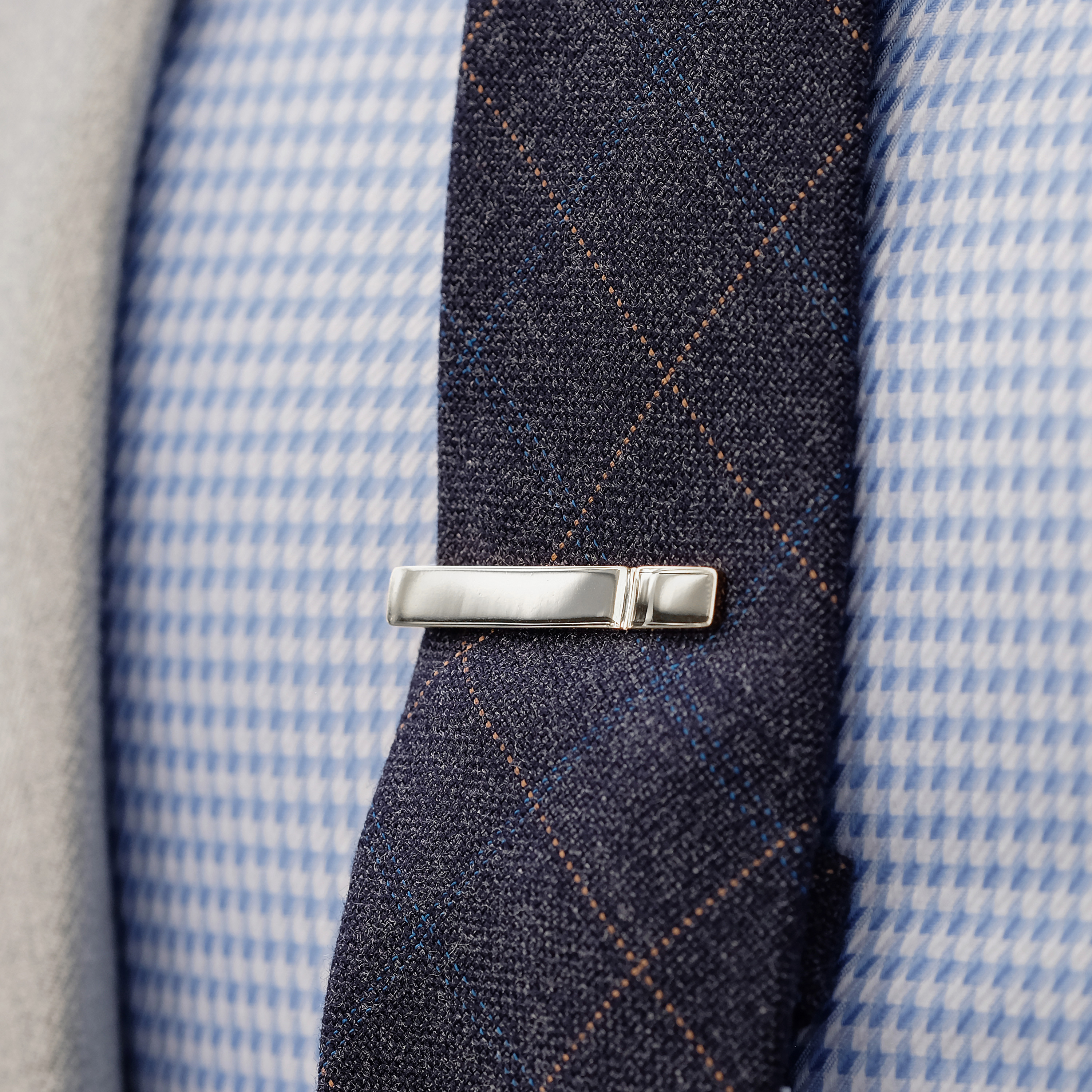 925s Silver Short Single Groove Tie Clip - 4