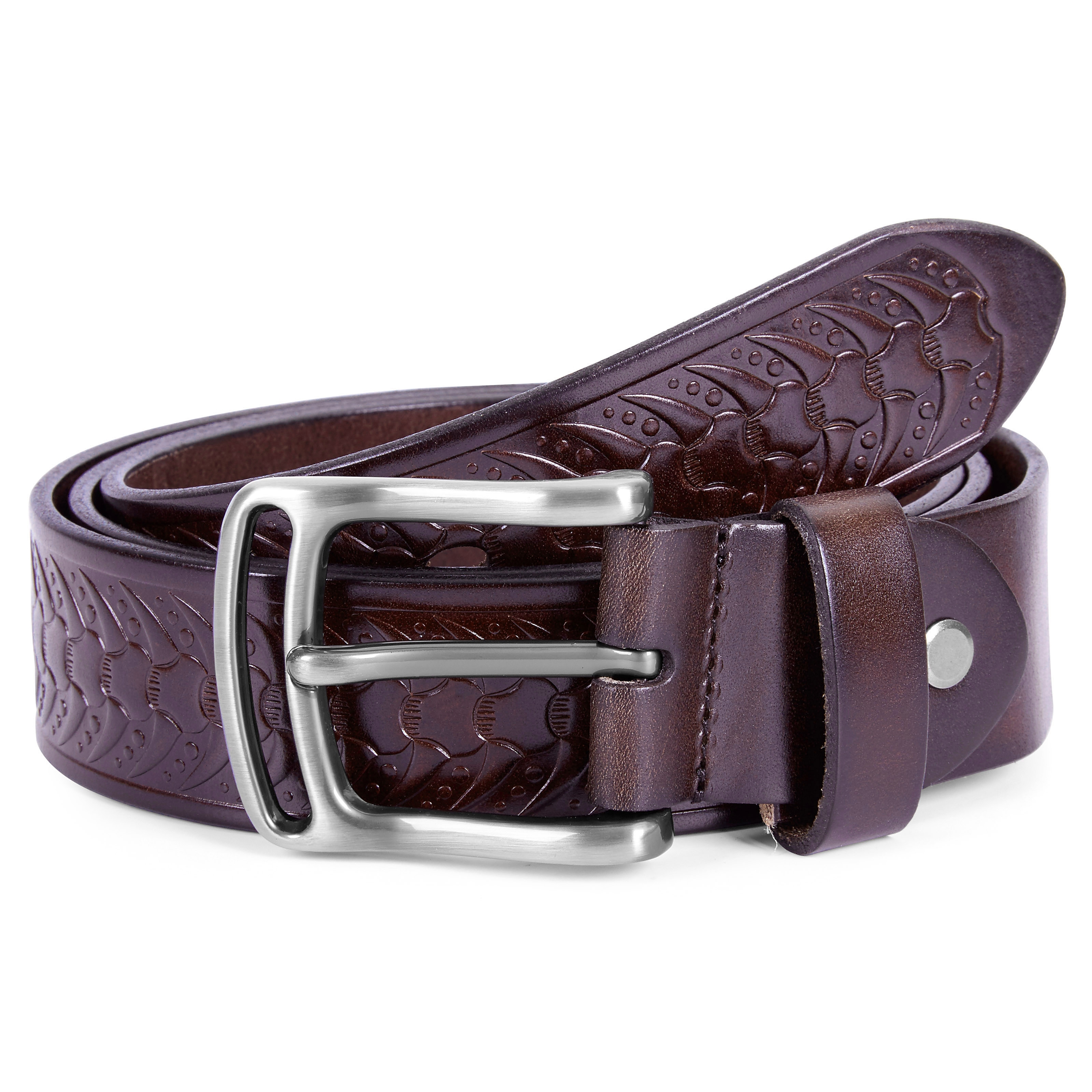 Edgy Brown Leather Belt - 1