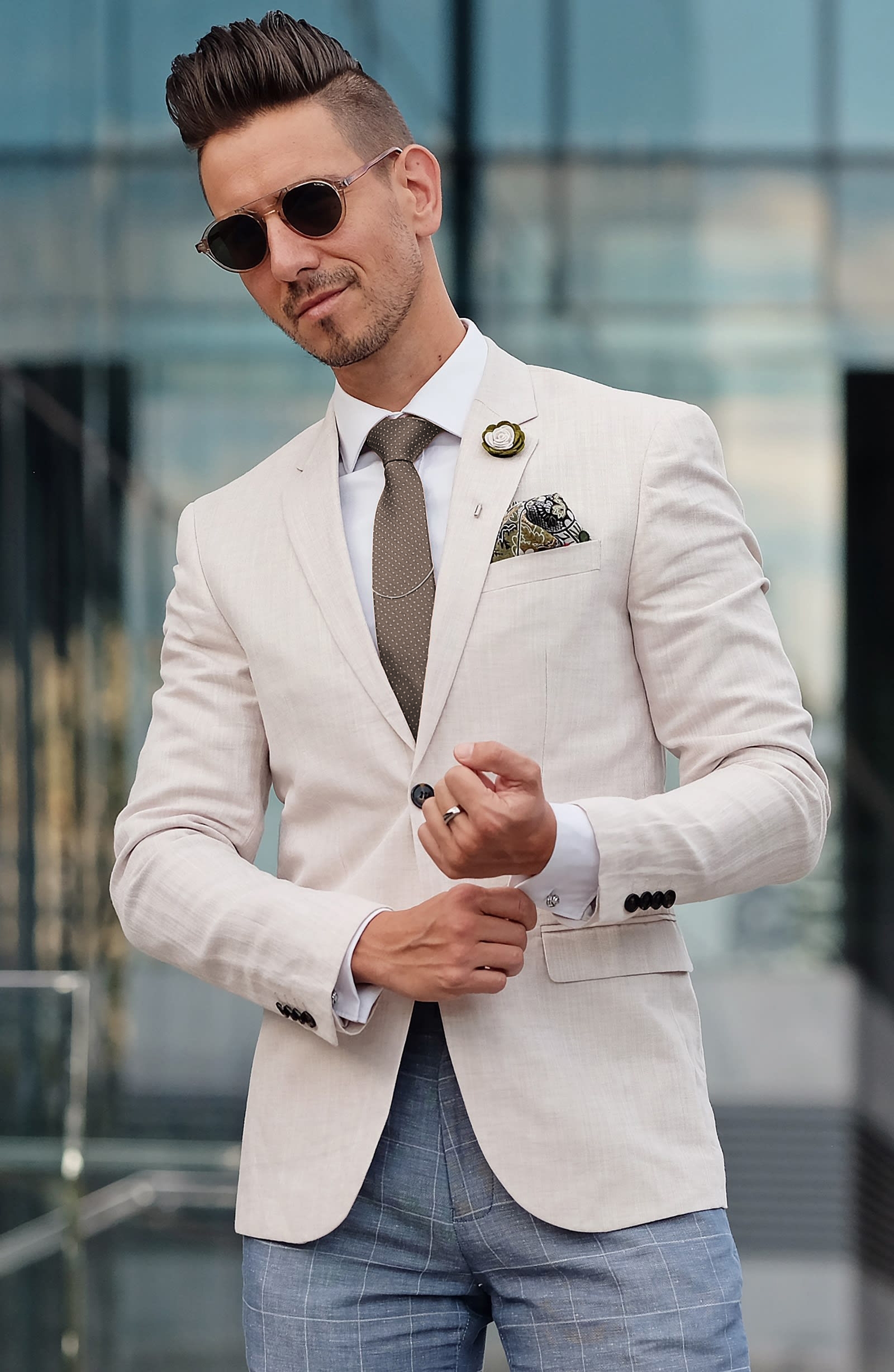 Beige Polka Dot Silk Tie - 5