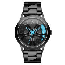 Monza | Black & Sky Blue Stainless Steel Racing Watch With Black Dial