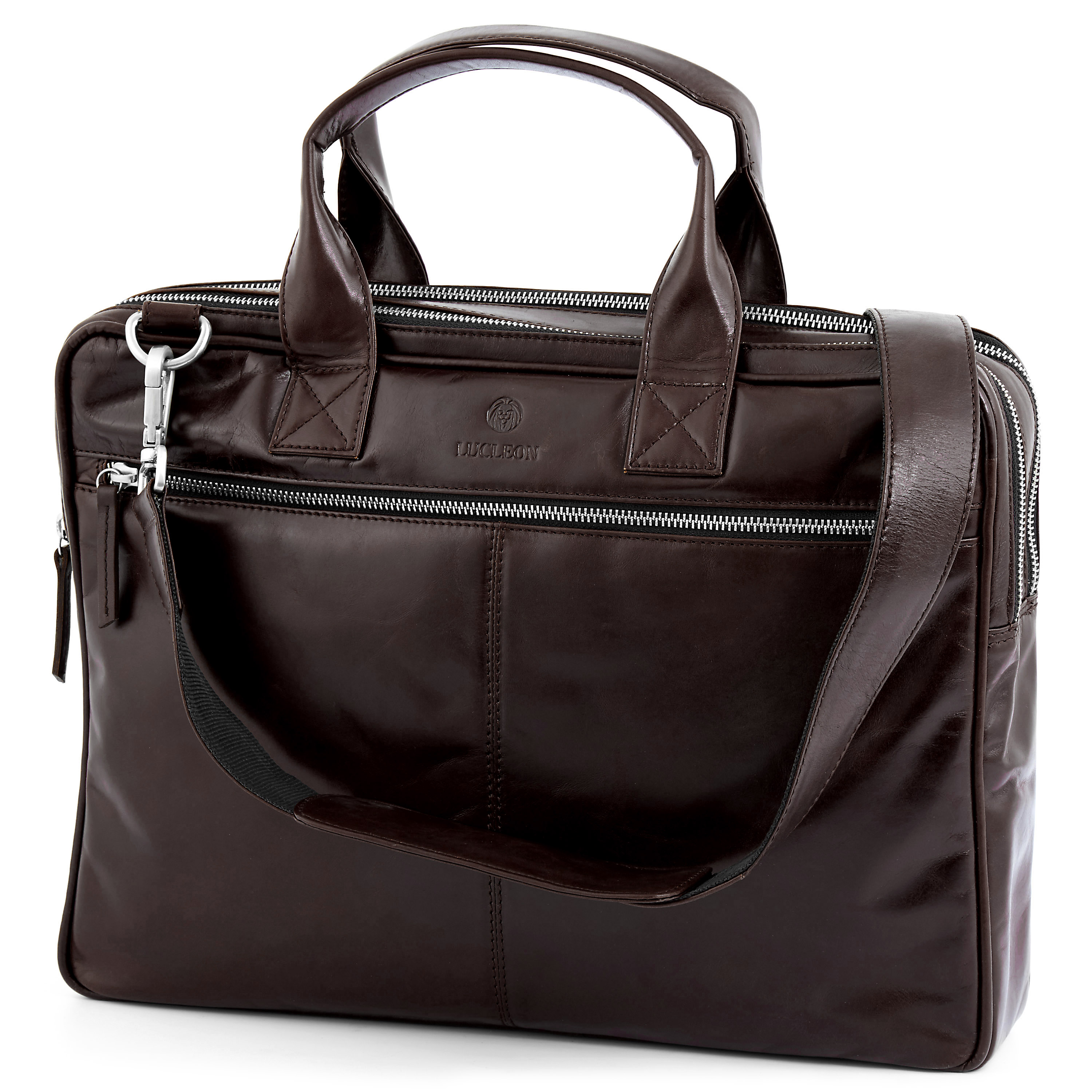 Dunkelbraune Jasper Leder Laptoptasche Mit Doppelreißverschluss - 16