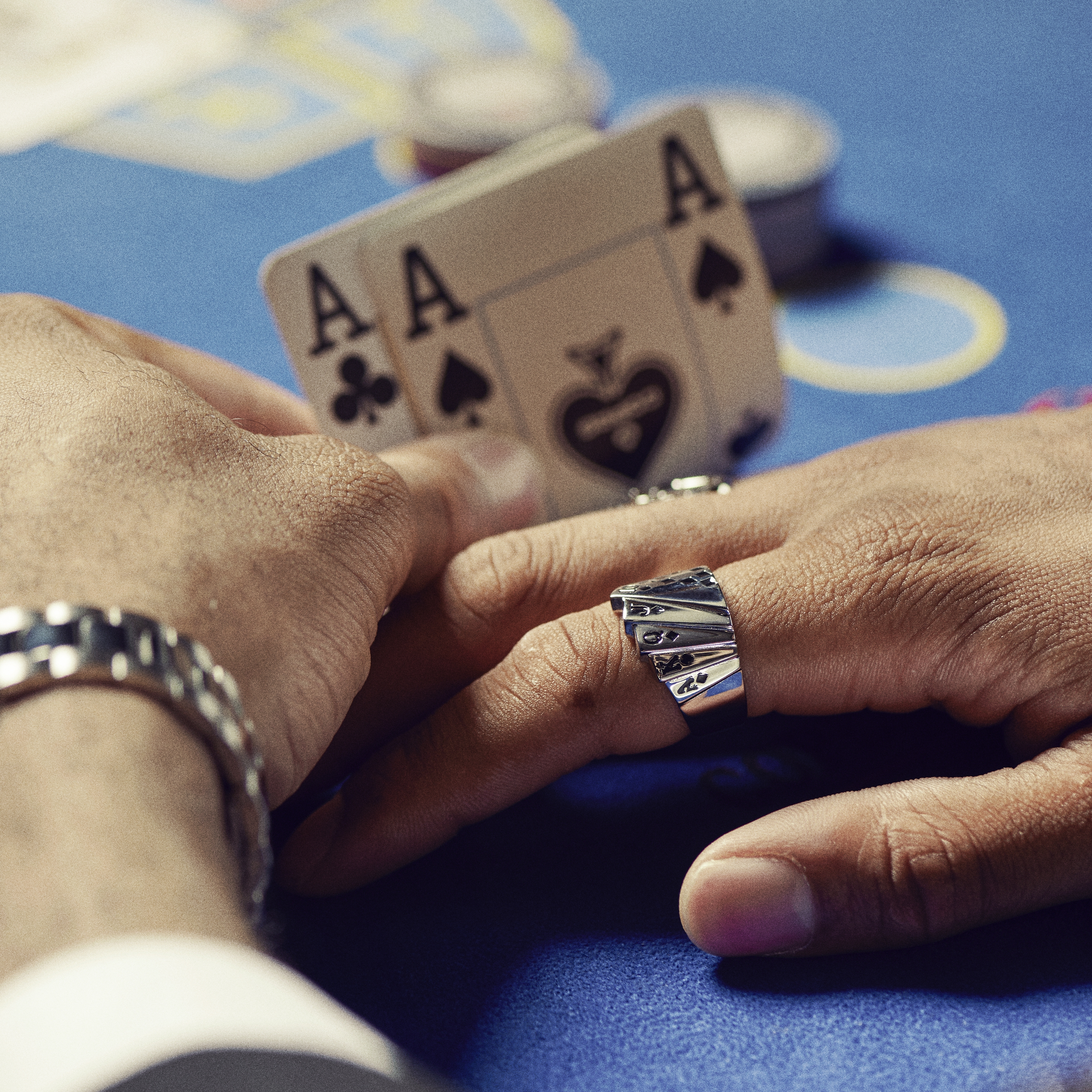 Ace | Srebrzysty sygnet w stylu pokera królewskiego - 2