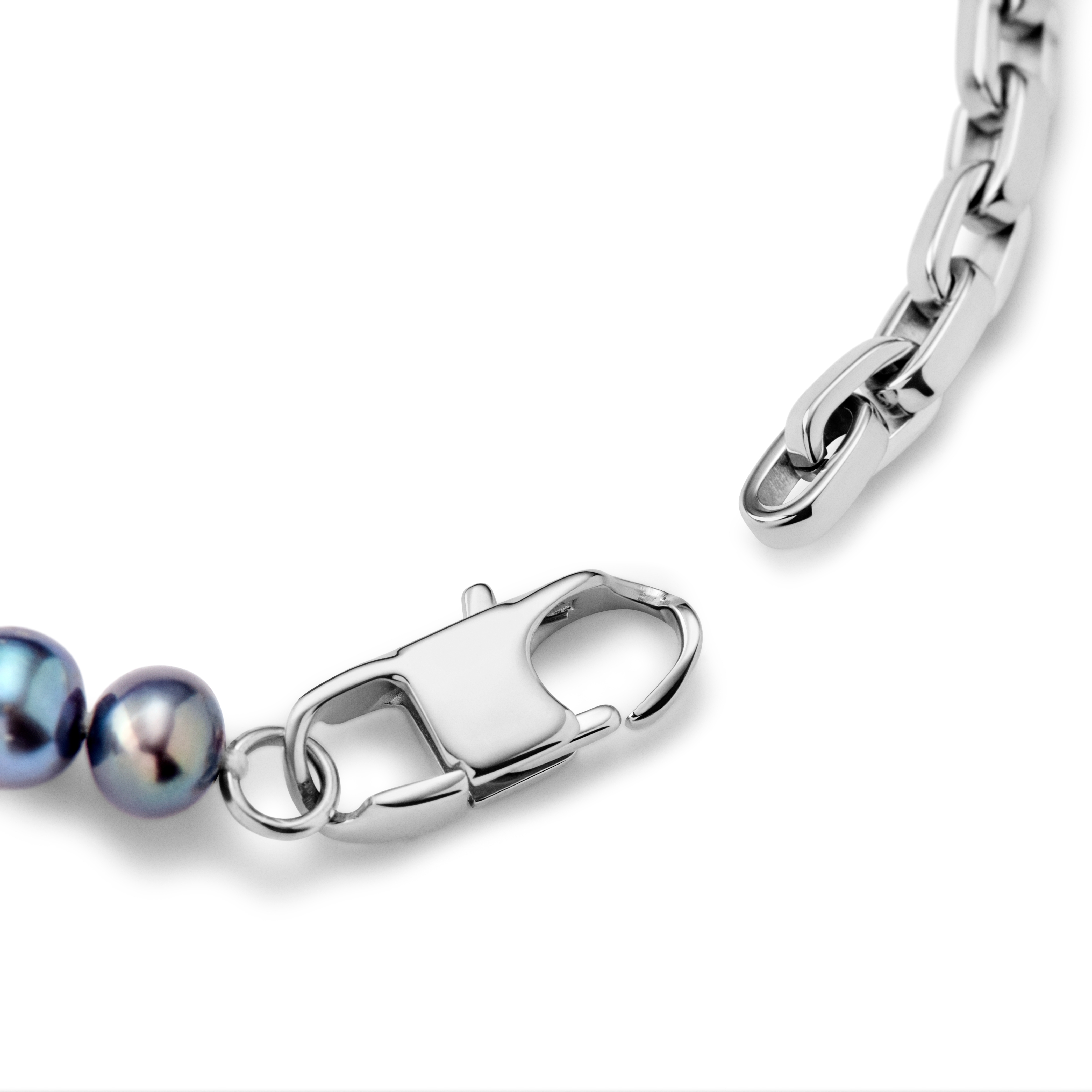 Ocata | Silberfarbene Ankerkette und schwarzes Perlenarmband - 3