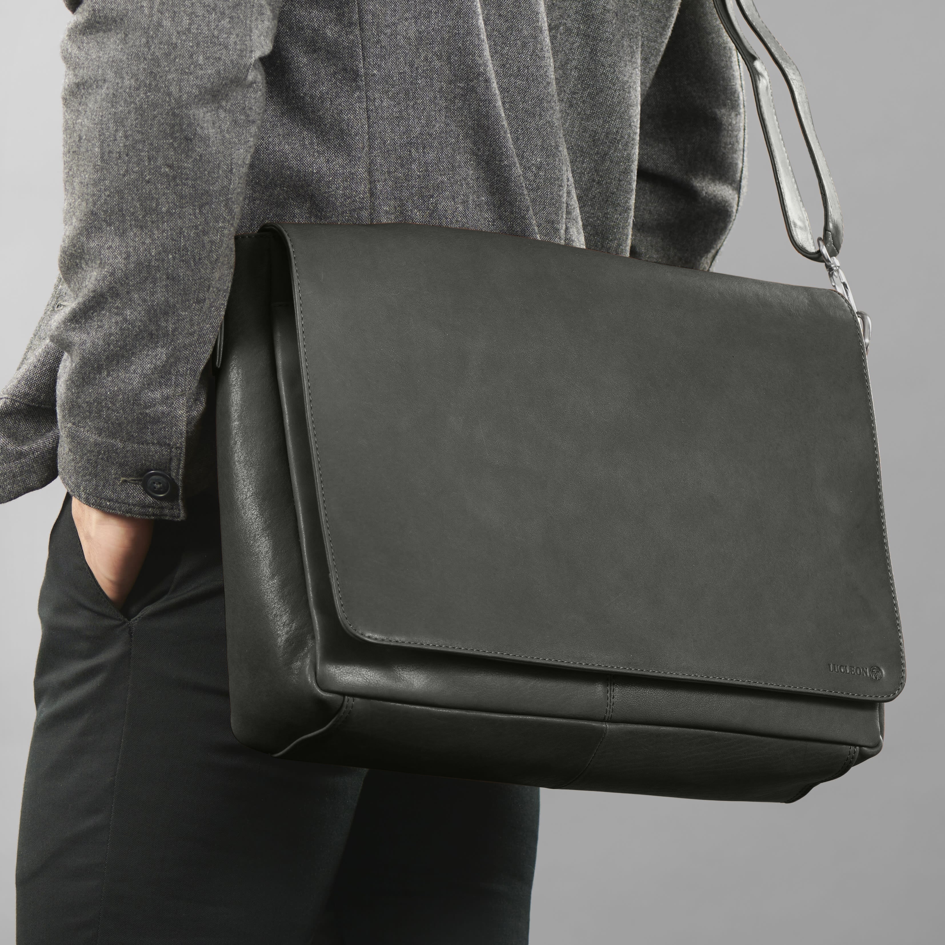 Licio Braungraue Leder Messenger Tasche - 3