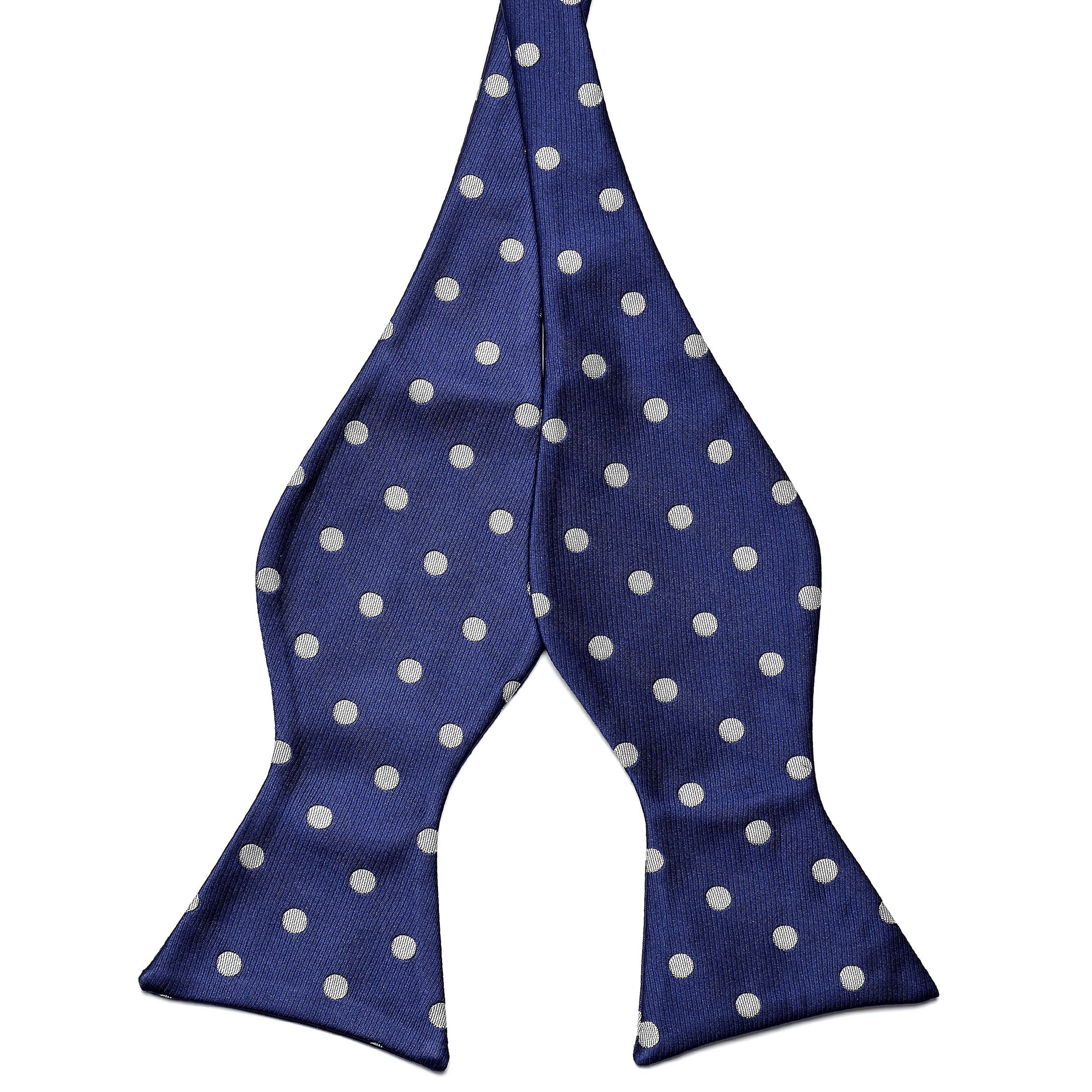 Navy Blue & White Polka Dotted Silk Self-Tie Bow Tie