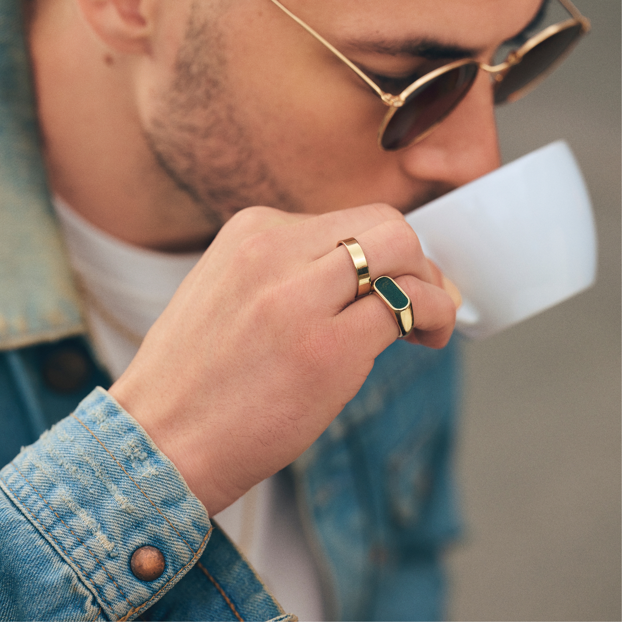 Orisun | Gold-Tone African Jade Signet Ring - 2