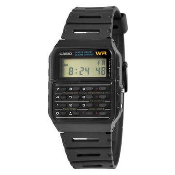 Black Stainless Steel Calculator Watch With Black Plastic Strap