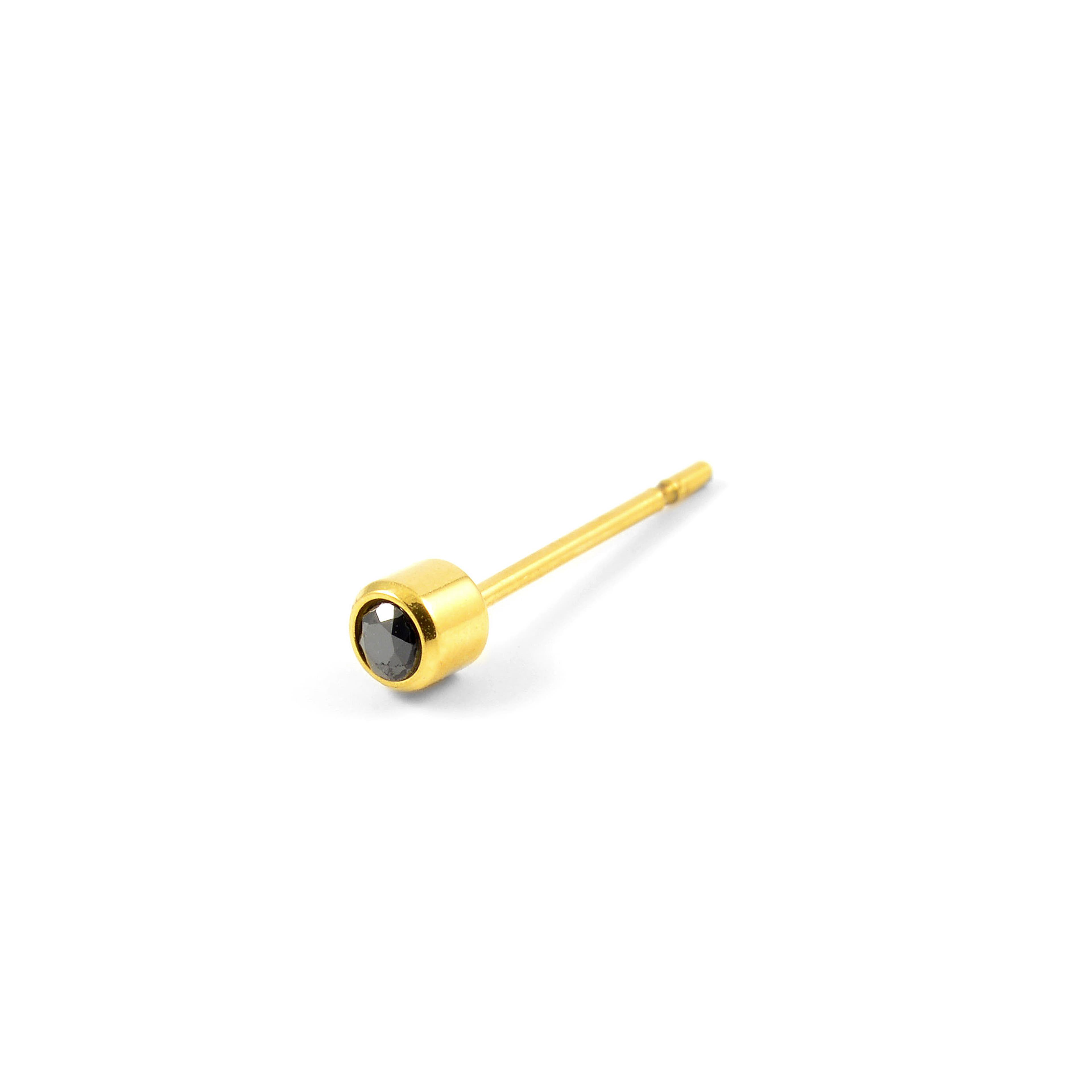 4 mm Black Round Zirconia & Gold-Tone Stud Earring