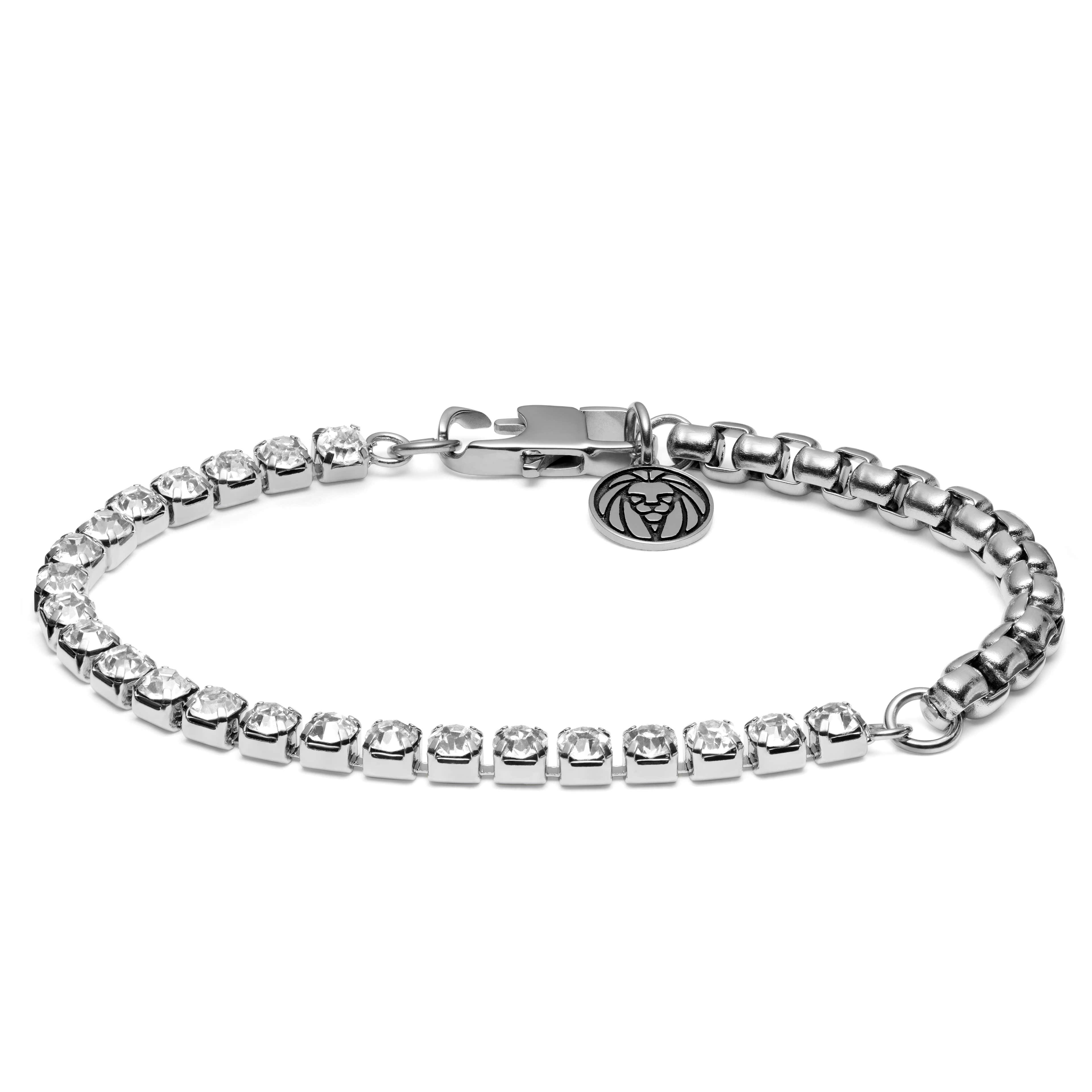 Craig Amager Silver-Tone Box Chain Bracelet with Glass Diamonds