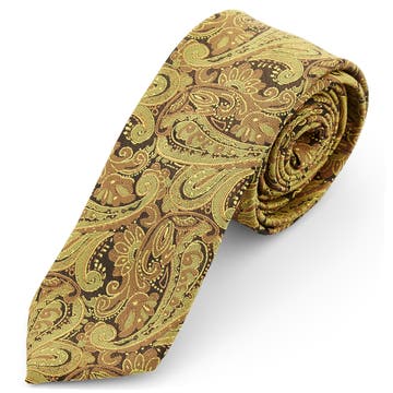 Zlatá polyesterová kravata s Paisley vzorom