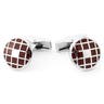 Round Silver-Tone & Mahogany Checkered Art Deco Cufflinks
