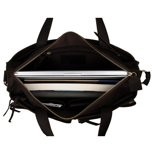 Καφέ Δερμάτινη Τσάντα Ταχυδρόμου Dual Pouch - 11