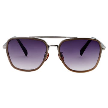 Black & Dark Violet Stainless Steel Aviator Sunglasses