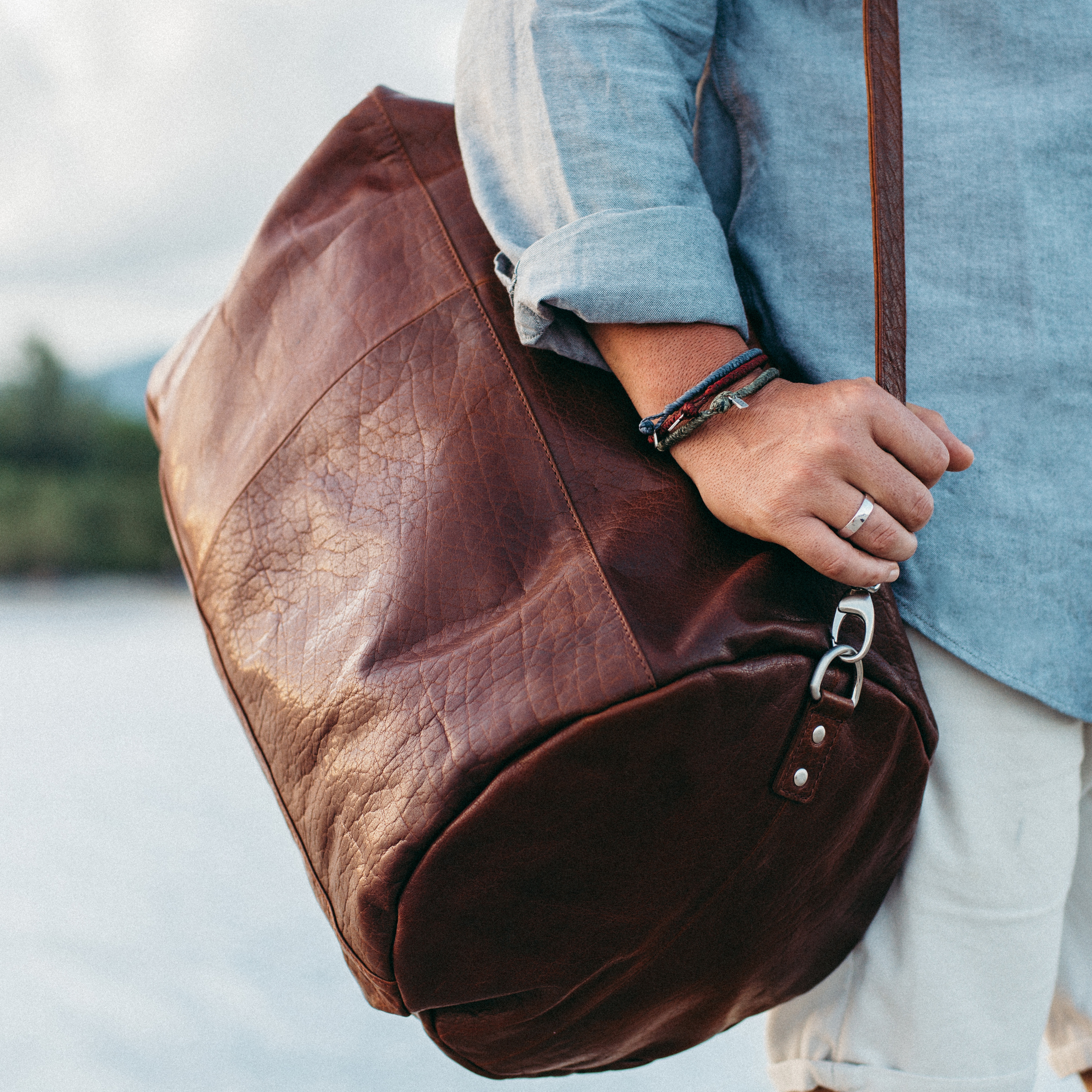 Montreal Classic Leather Tan Duffel Bag - 13