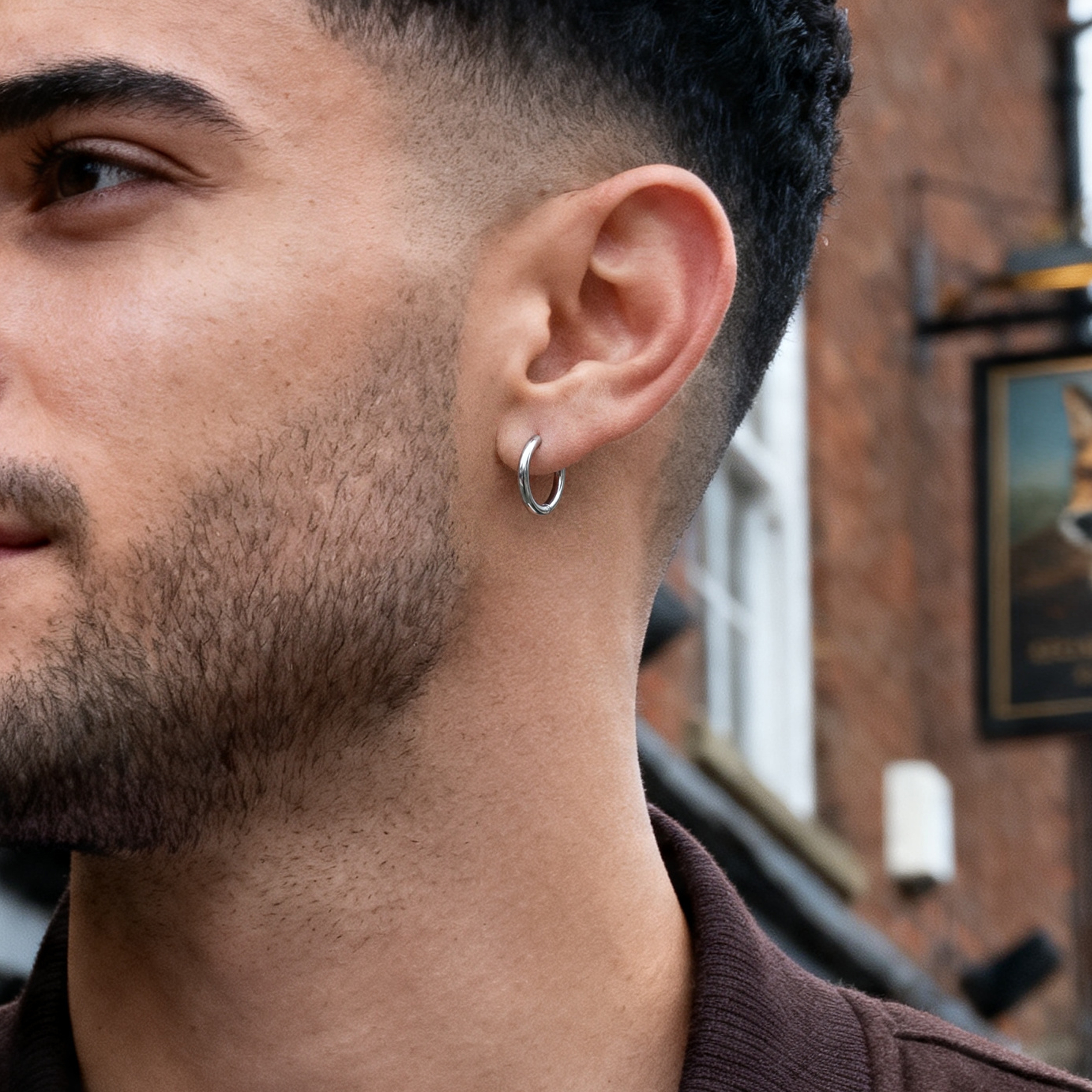 Silver-Tone Stainless Steel Hoop Earring - 3