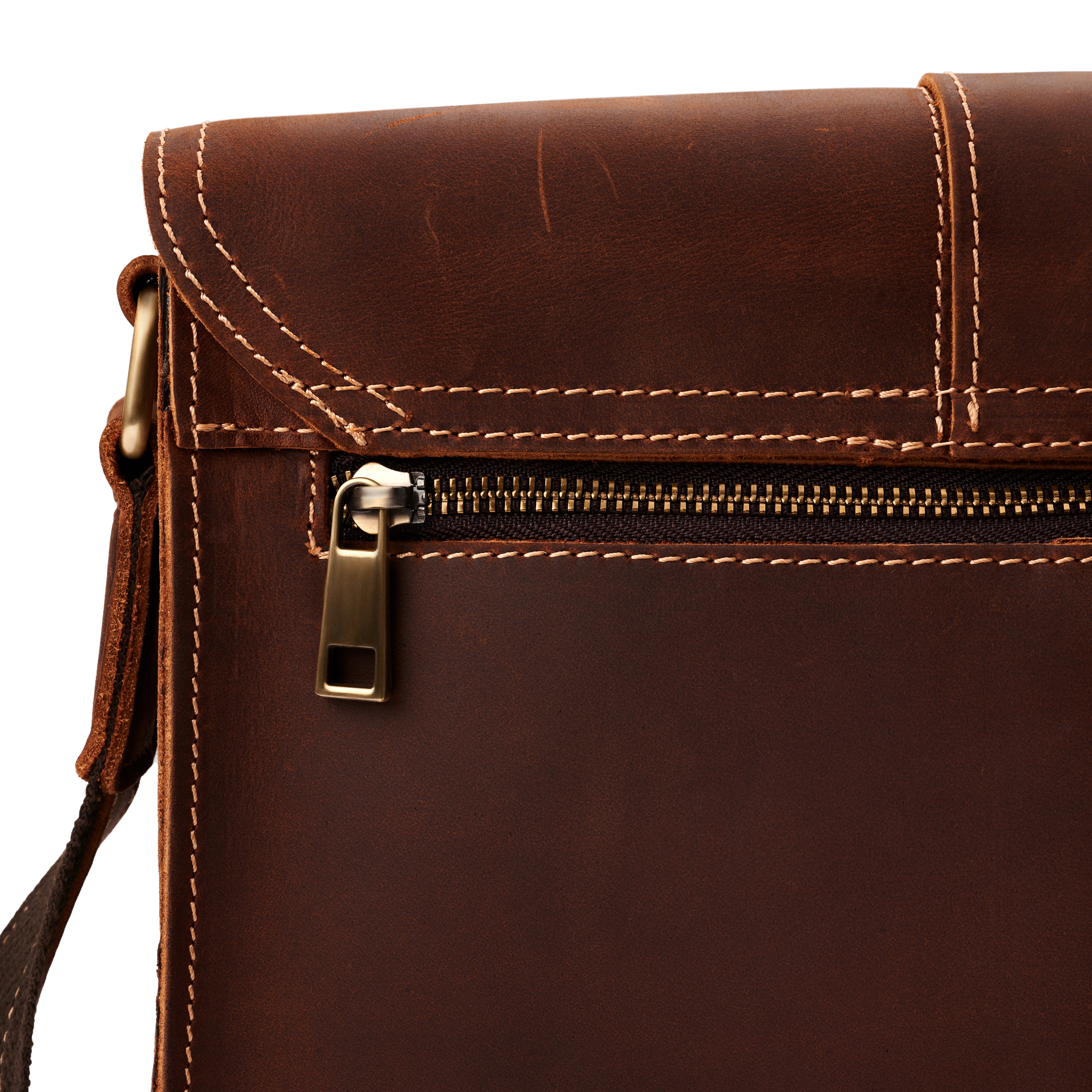 Sacoche en cuir marron foncé aspect vintage - 9