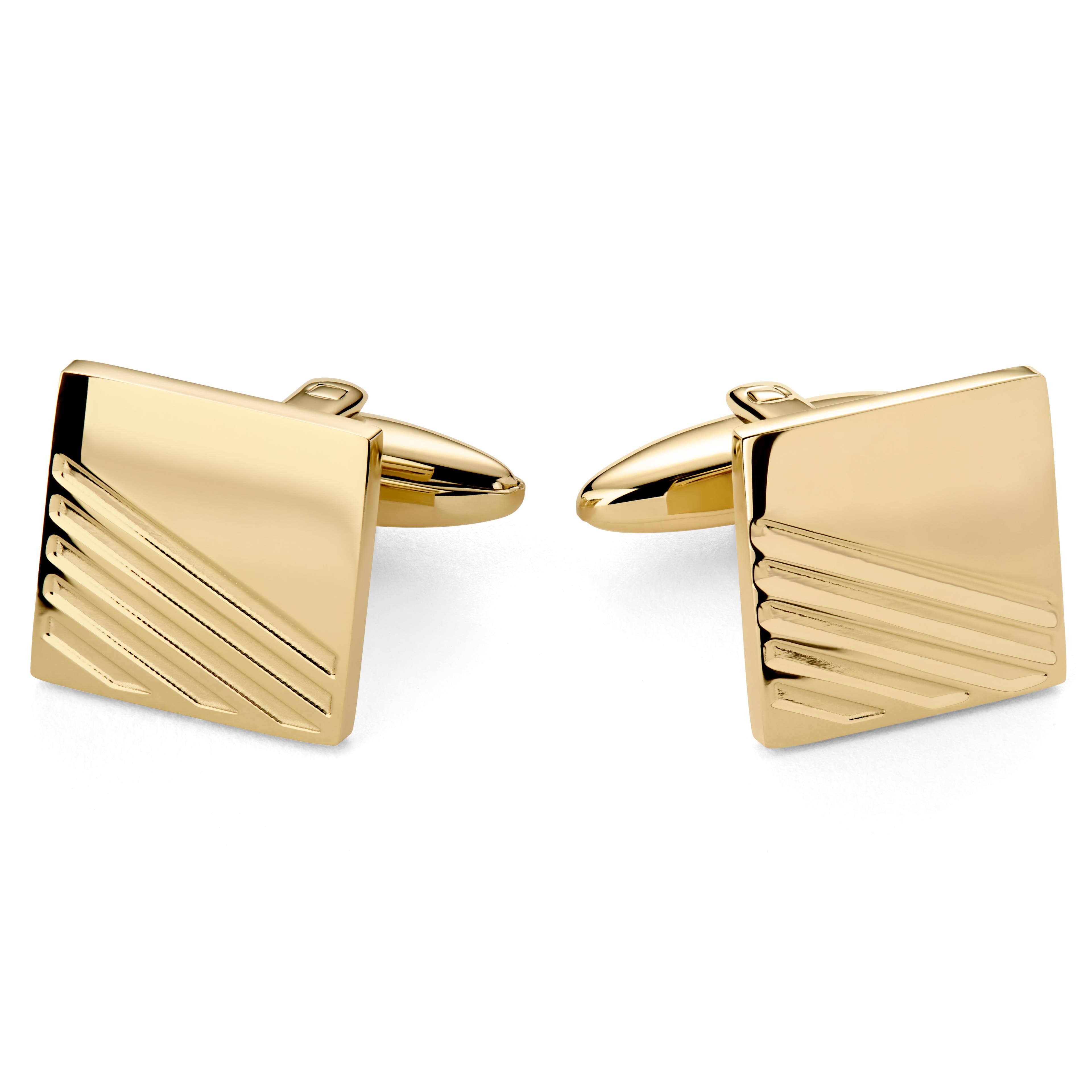 Rectangle Gold-Tone Stylish Details Stainless Steel Cufflinks