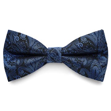 Marineblaue und hellblaue Vorgebundene Fliege aus Seide mit Paisley-Muster Marineblaue und hellblaue Vorgebundene Fliege aus Seide mit Paisley-Muster