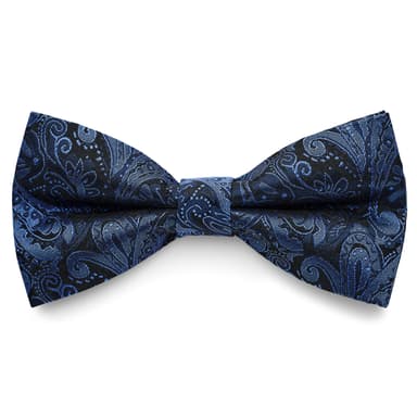 Marineblaue und hellblaue Vorgebundene Fliege aus Seide mit Paisley-Muster Marineblaue und hellblaue Vorgebundene Fliege aus Seide mit Paisley-Muster