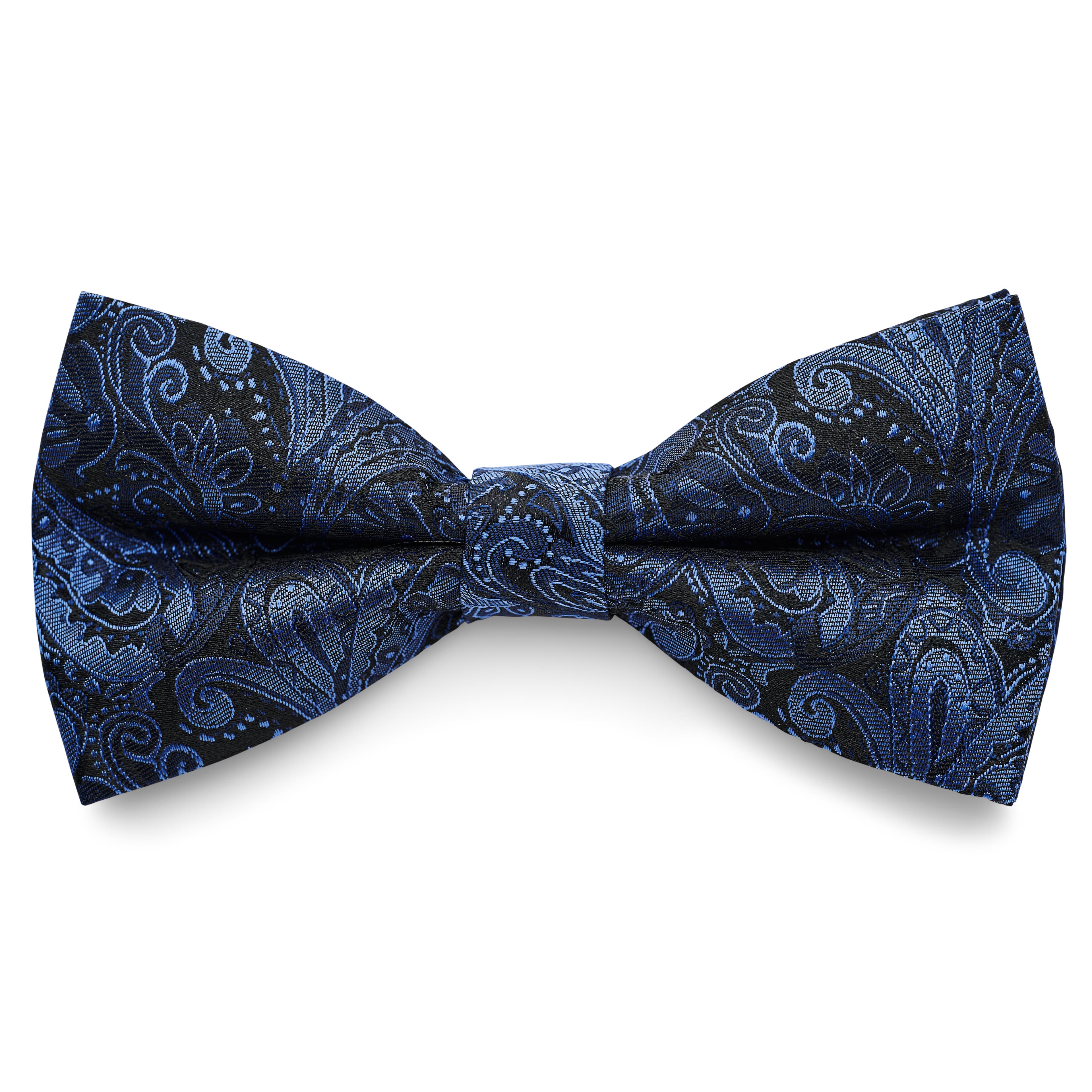 Nœud papillon pré-noué en soie à motif cachemire bleu marine et bleu clair Nœud papillon pré-noué en soie à motif cachemire bleu marine et bleu clair