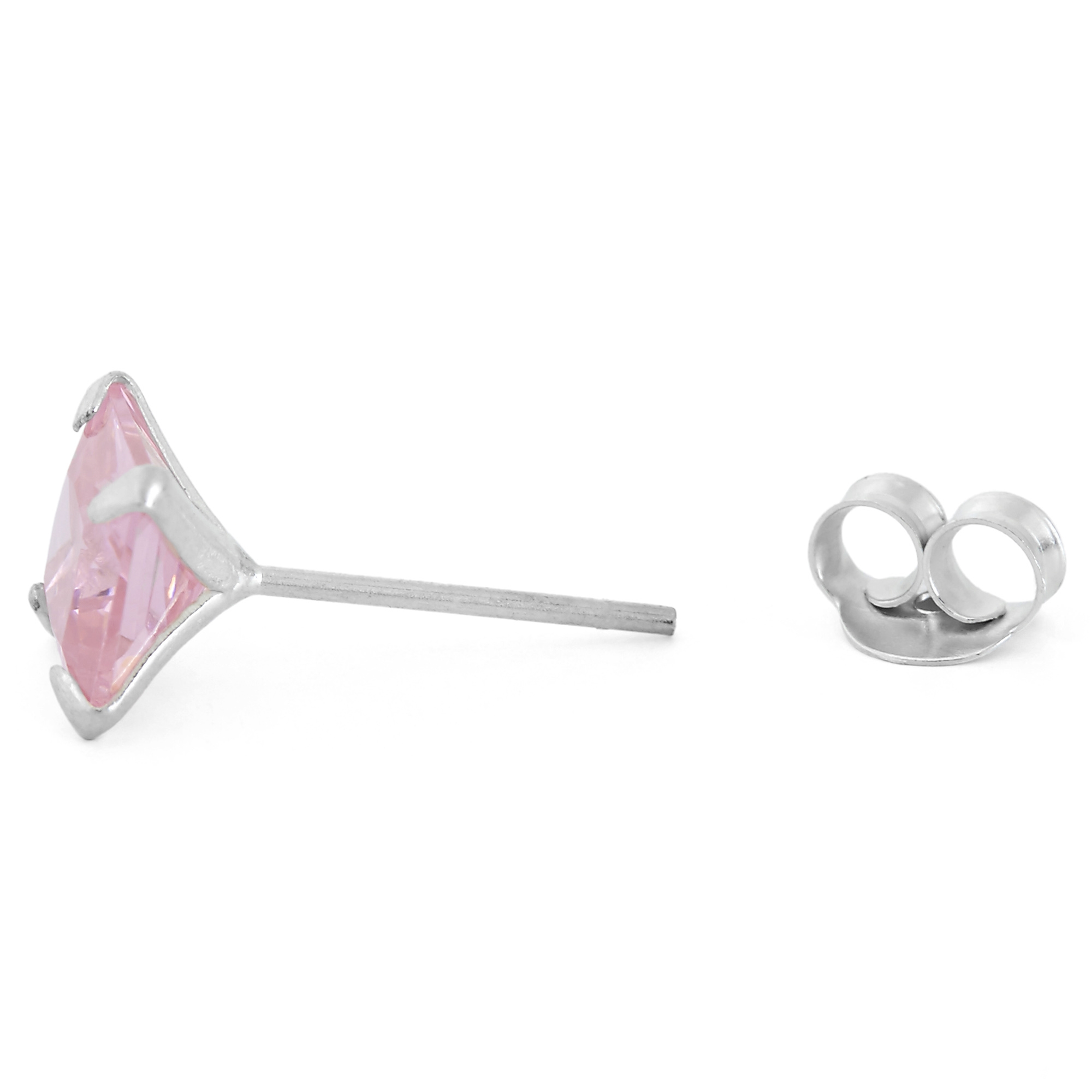 Vierkante Roze 6 mm Zirconia Stud Oorbel - 2