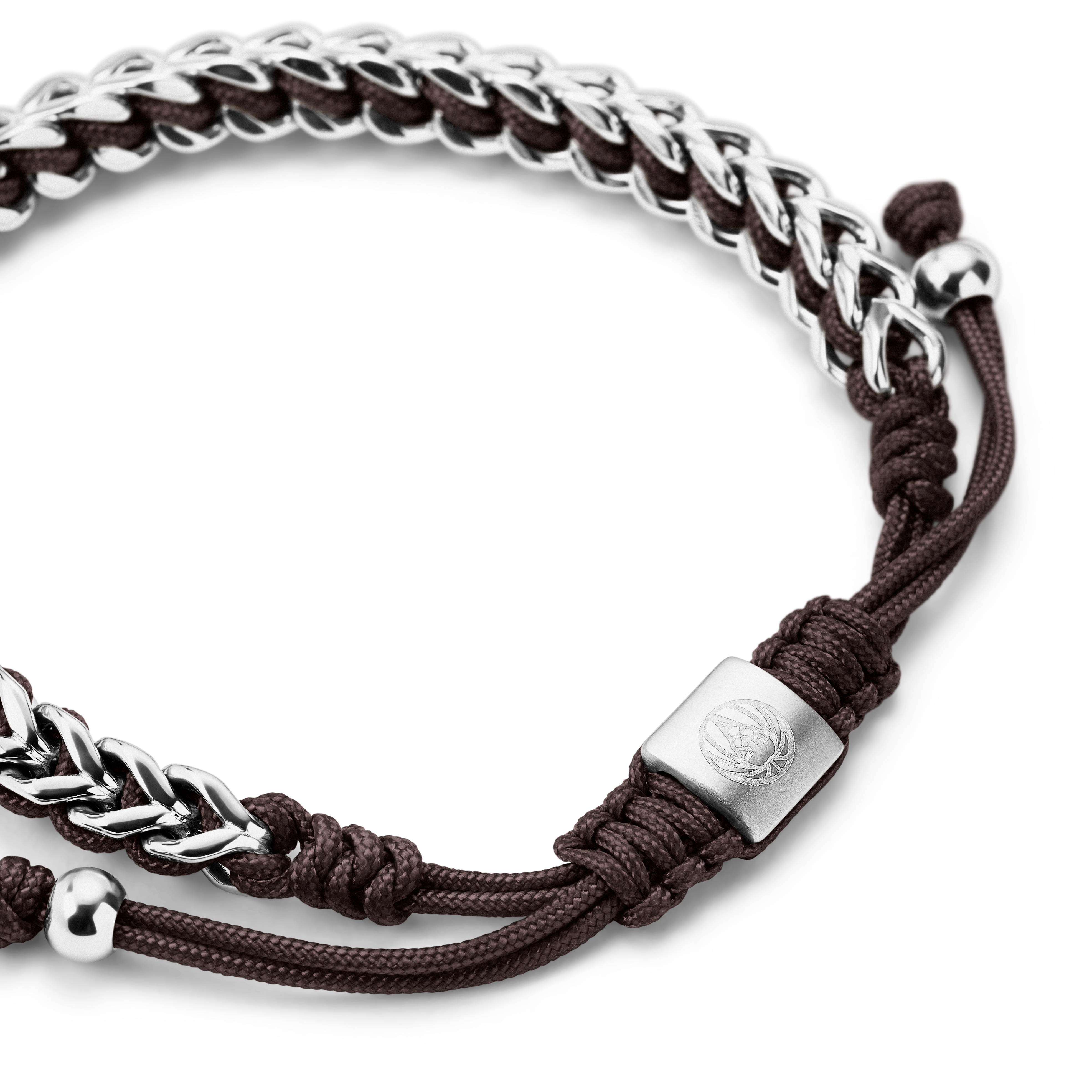 Гривна от неръждаема стомана и кафяв найлон - 4