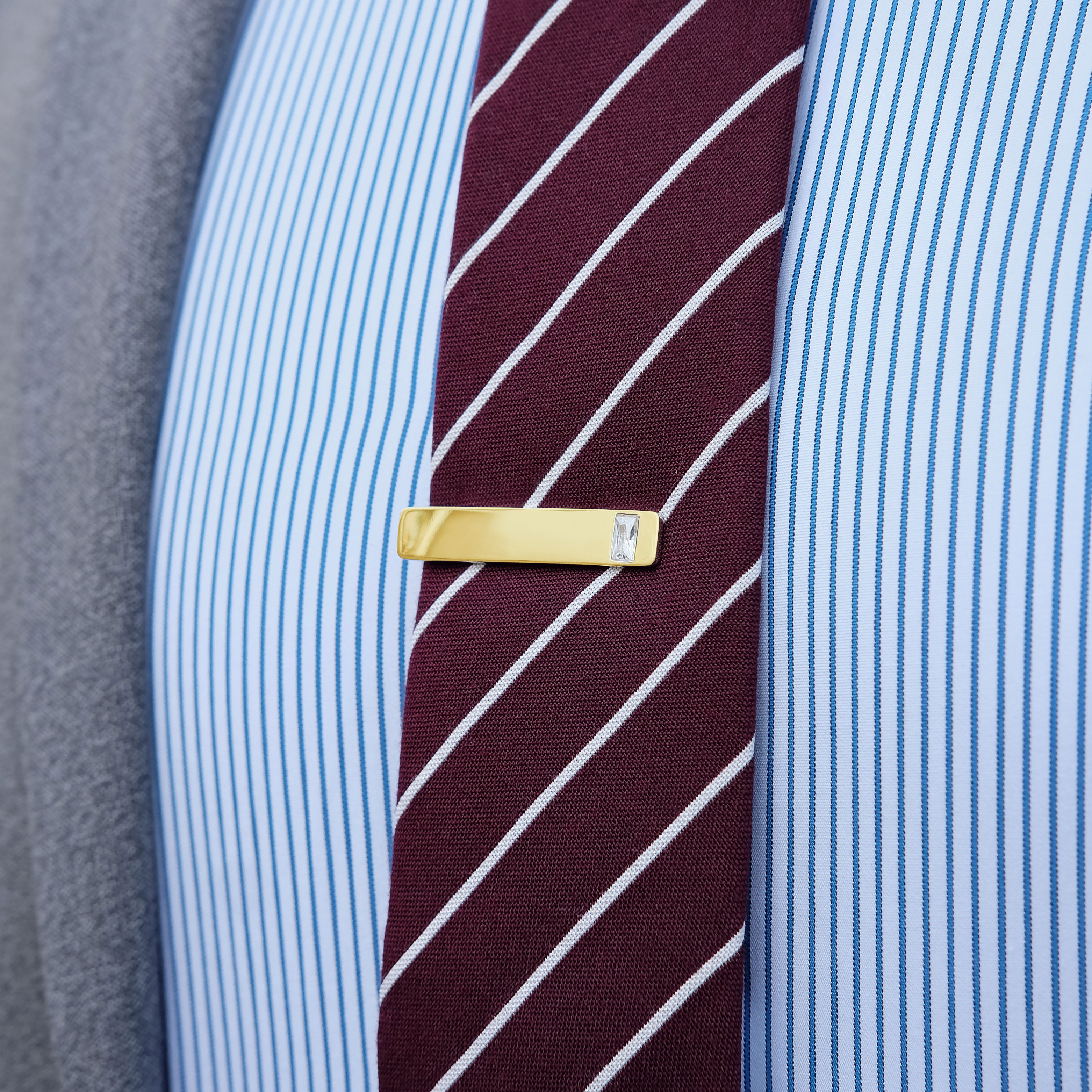 Kurze Goldene Rechteckige Krawattenklammer mit Zirkoniaeinsatz  - 4