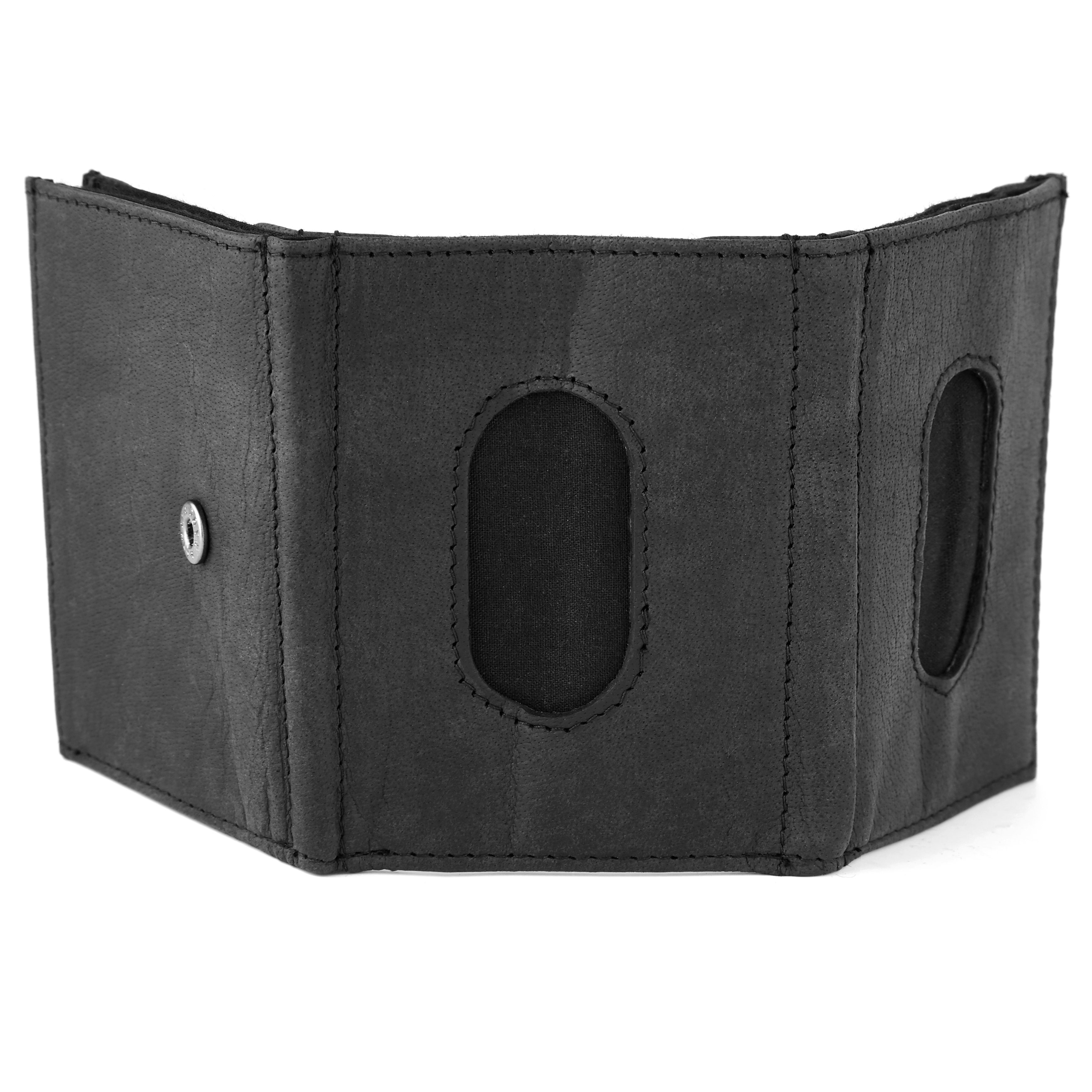 Oxford majhna črna trikrat zložena usnjena denarnica - 4