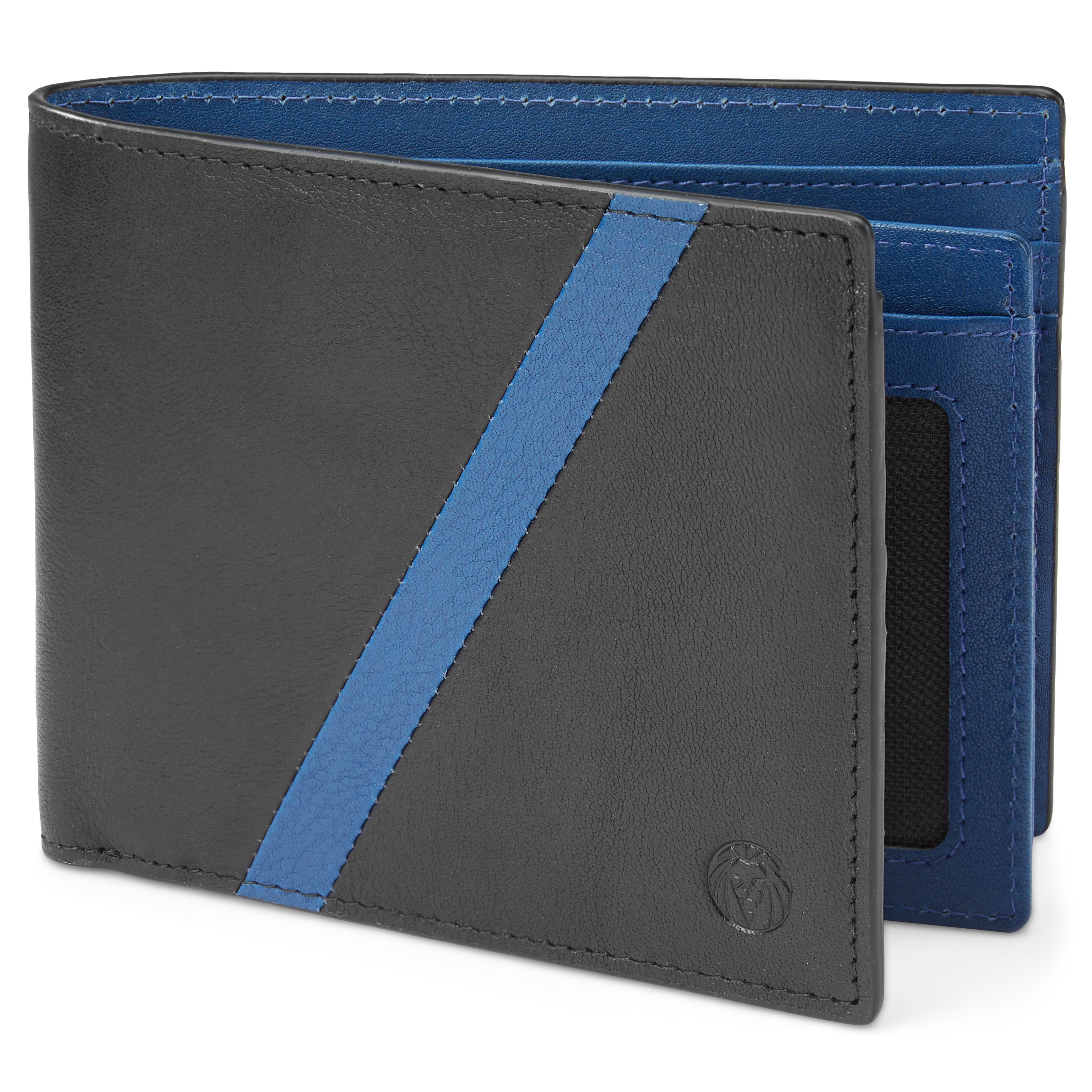 Portefeuille en cuir noir et bleu anti-RFID Lind