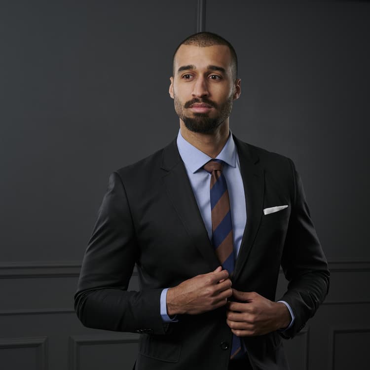 Cravatta Uomo Classica In Seta 100% - Righe Marroni E Blu, Tessuto Jacquard, Regalo - Foto 3