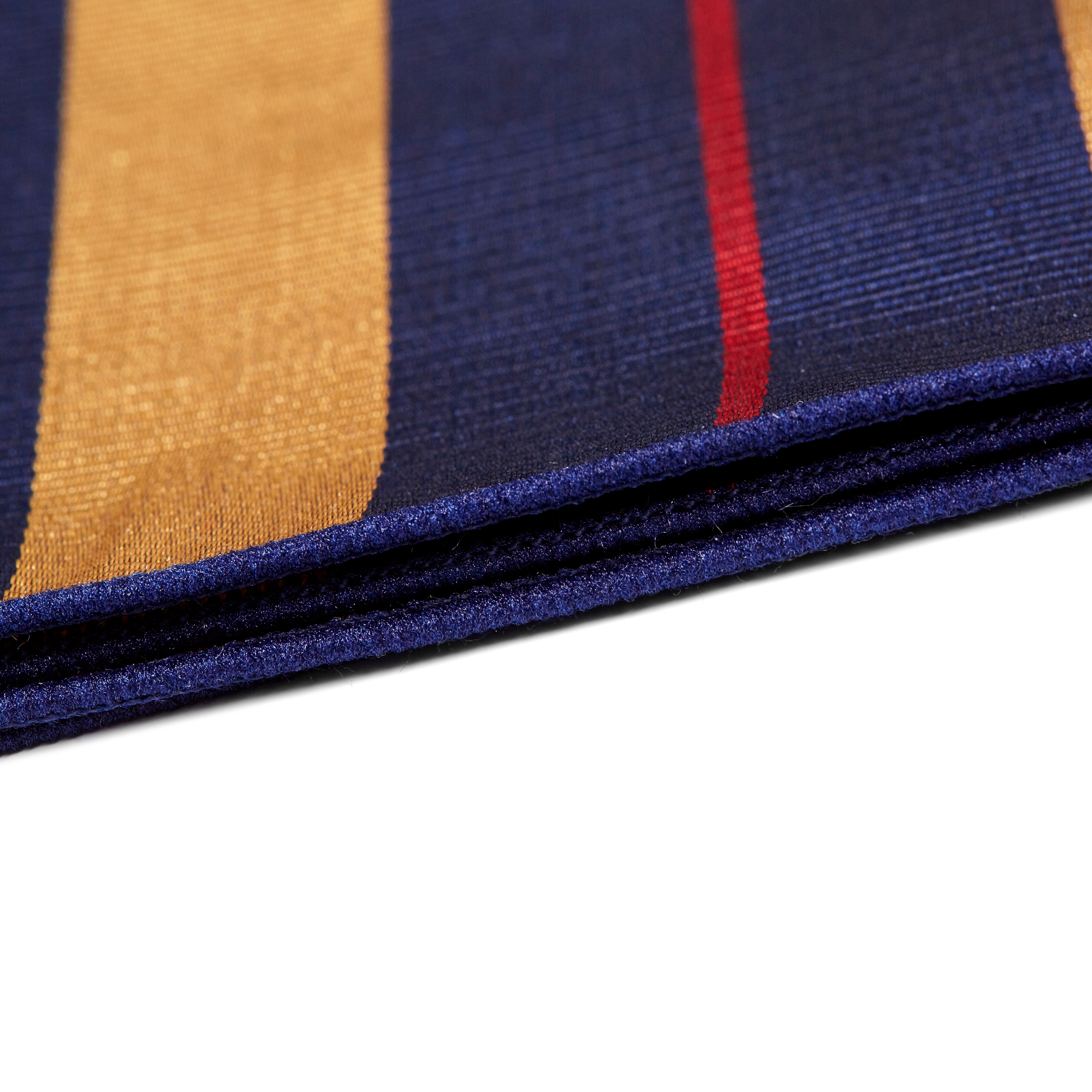 Navy Blue, Gold & Red Striped Silk Pocket Square - 2