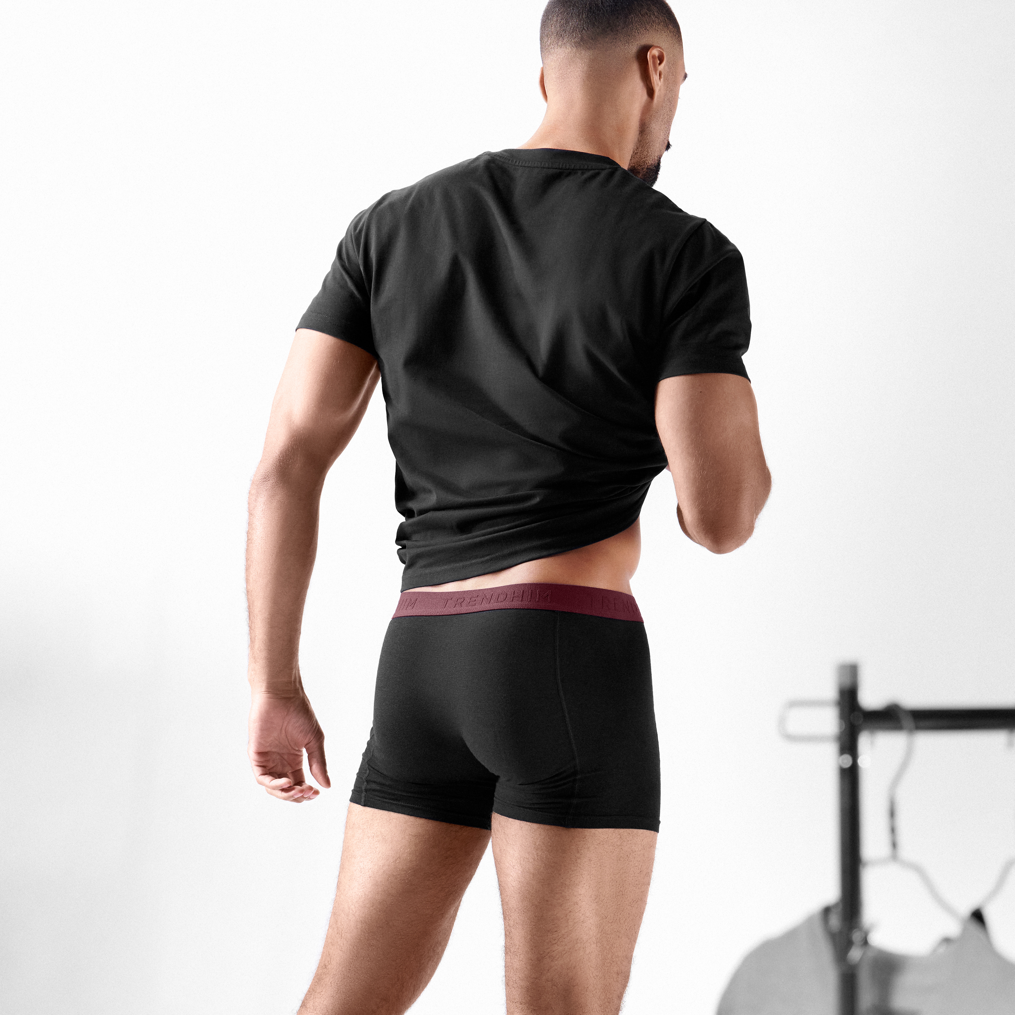 FlexFeel | Set van 10 zwarte katoenen boxershorts met donkerrode tailleband - 4