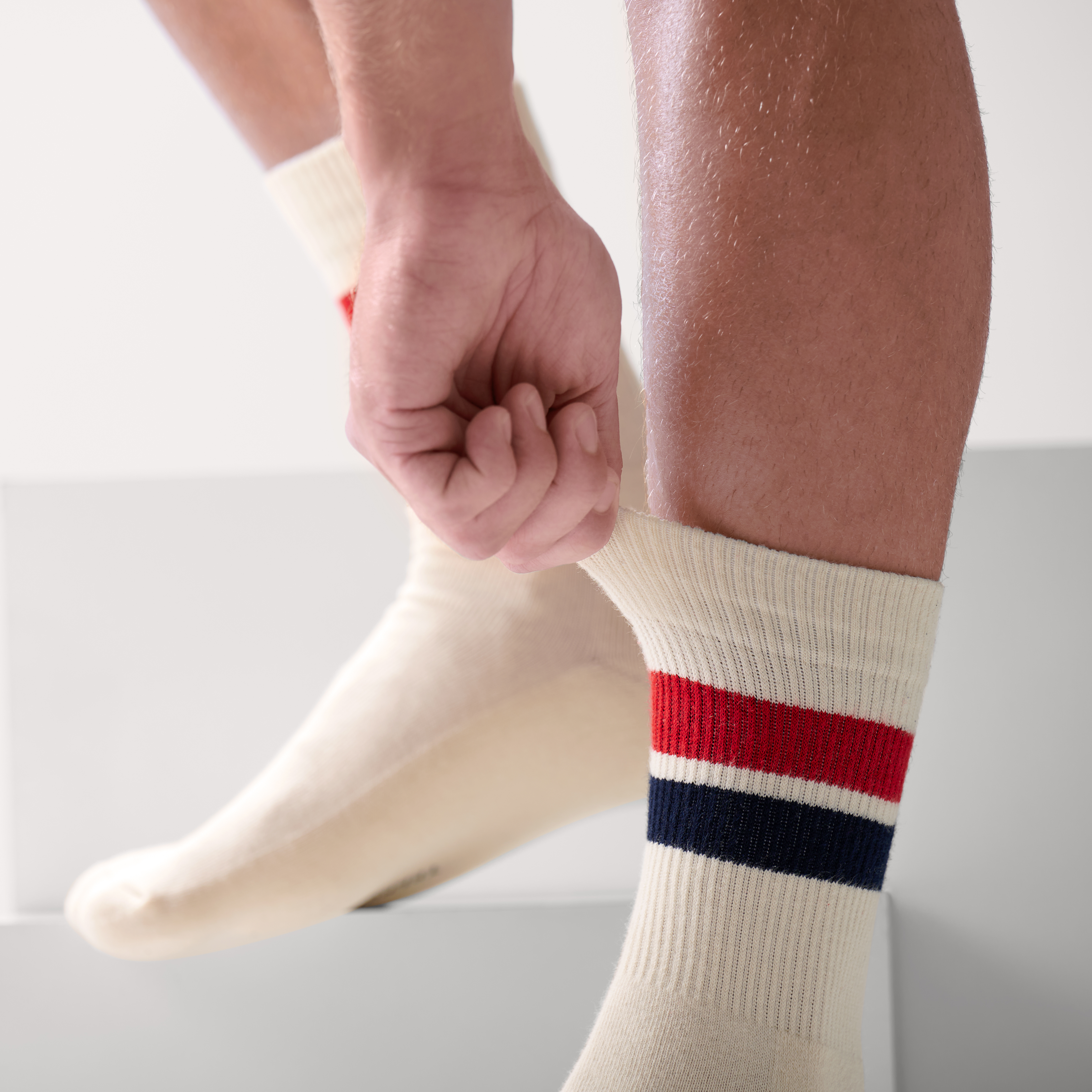DryFeel | Chaussettes de tennis en coton blanc antique à rayures - 7