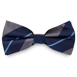 Grey & Blue Stripe Navy Silk Pre-Tied Bow Tie
