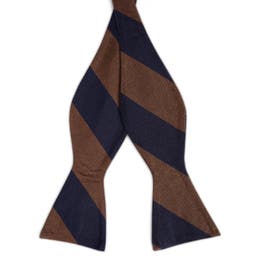 Navy Blue & Chocolate Brown Stripe Silk Self-Tie Bow Tie