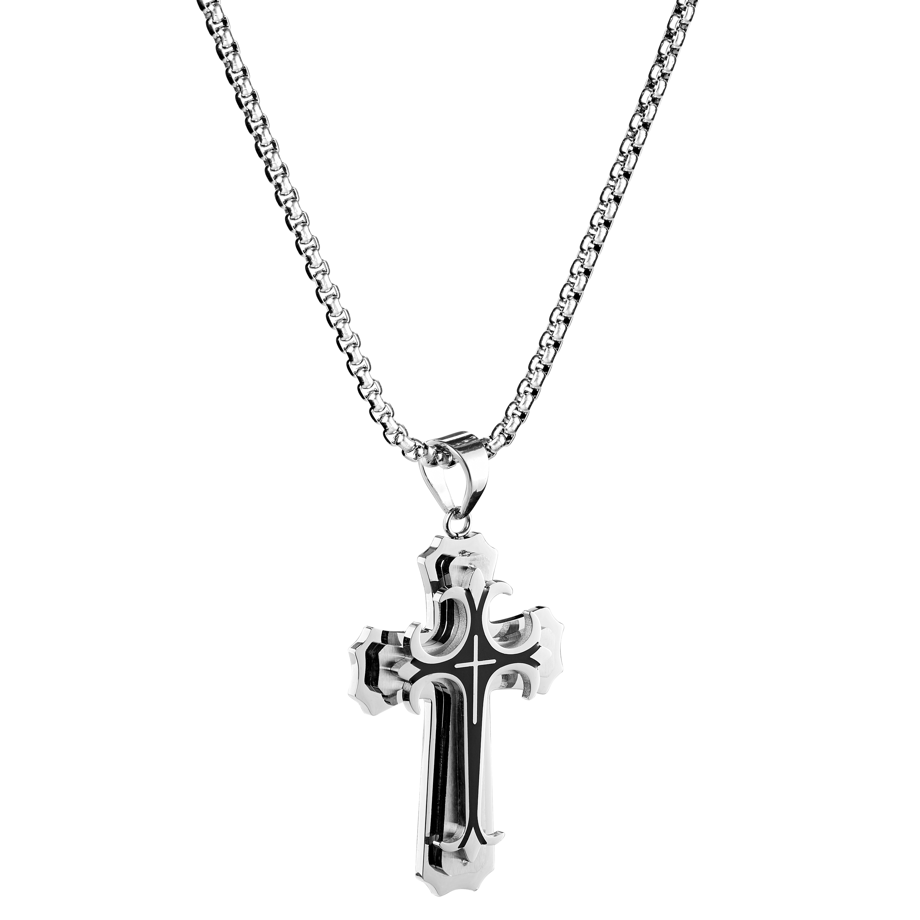 Náhrdelník s príveskom v tvare kríža z ocele s vrstvami  - 5