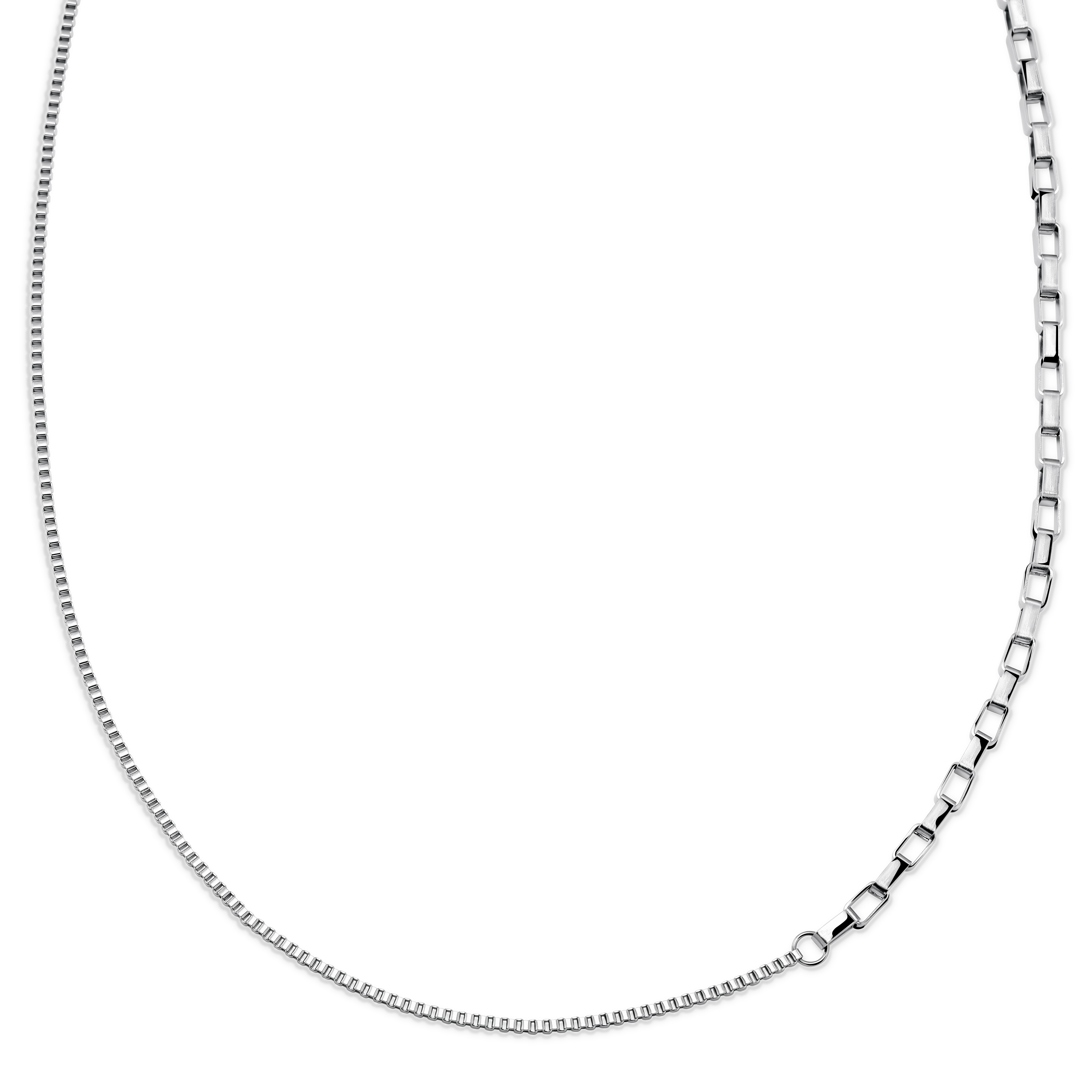 New Classics | Ezüst tónusú rozsdamentes acél dupla láncszemes téglalap és négyzetes box lánc nyaklánc 4 mm
