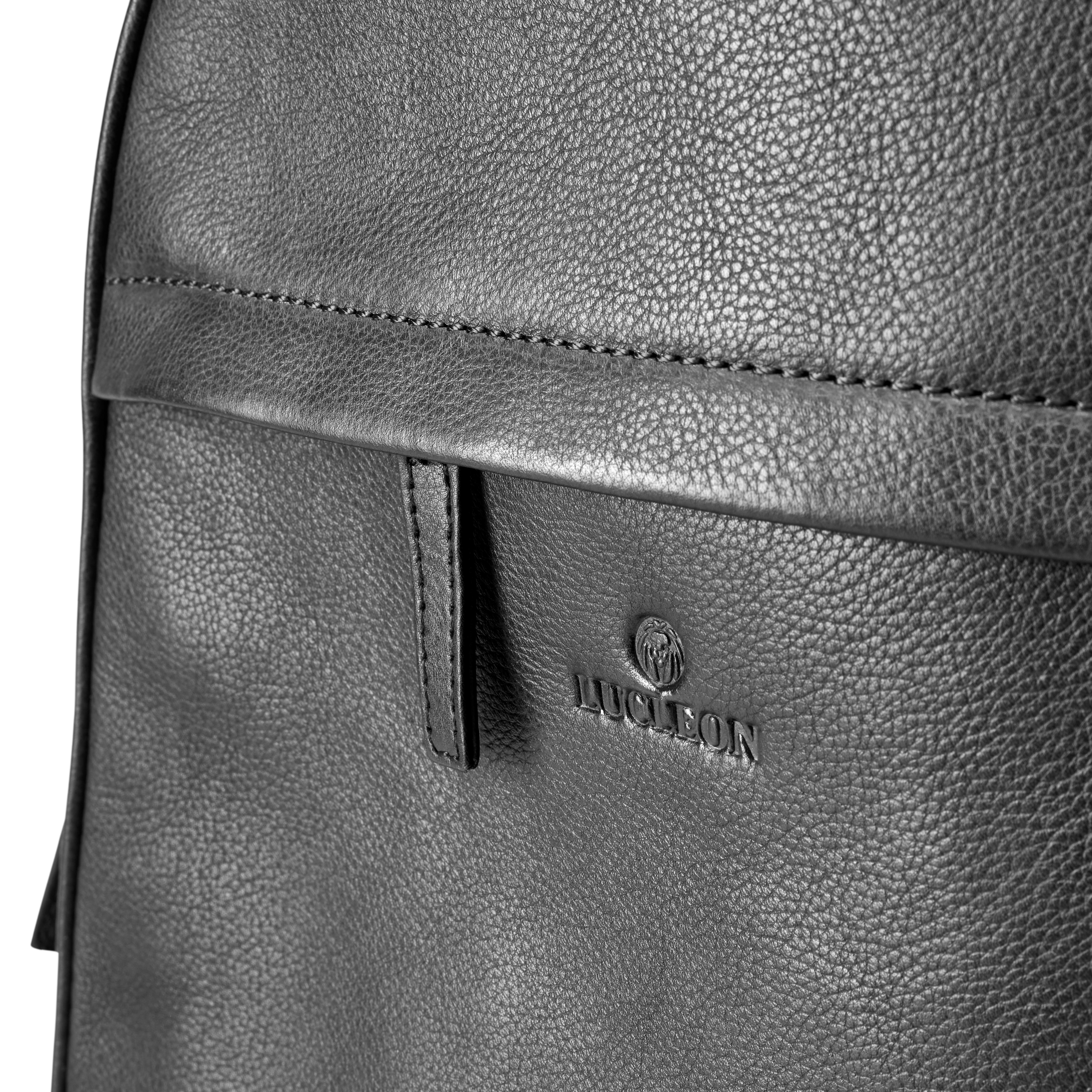 Small Black Full-Grain Leather Laptop Backpack - 5