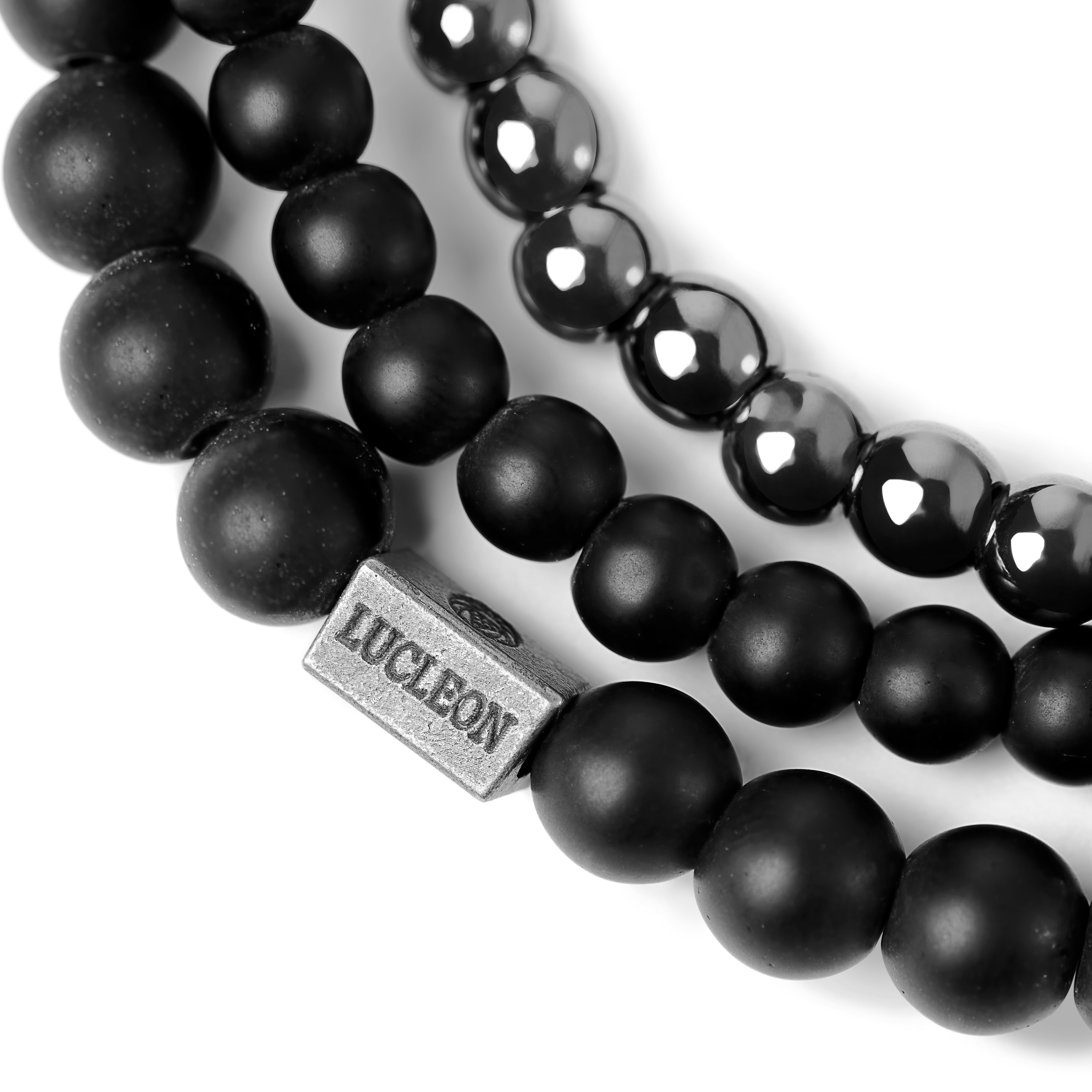 Matte Onyx and Hematite Bead Bracelet Set - 2