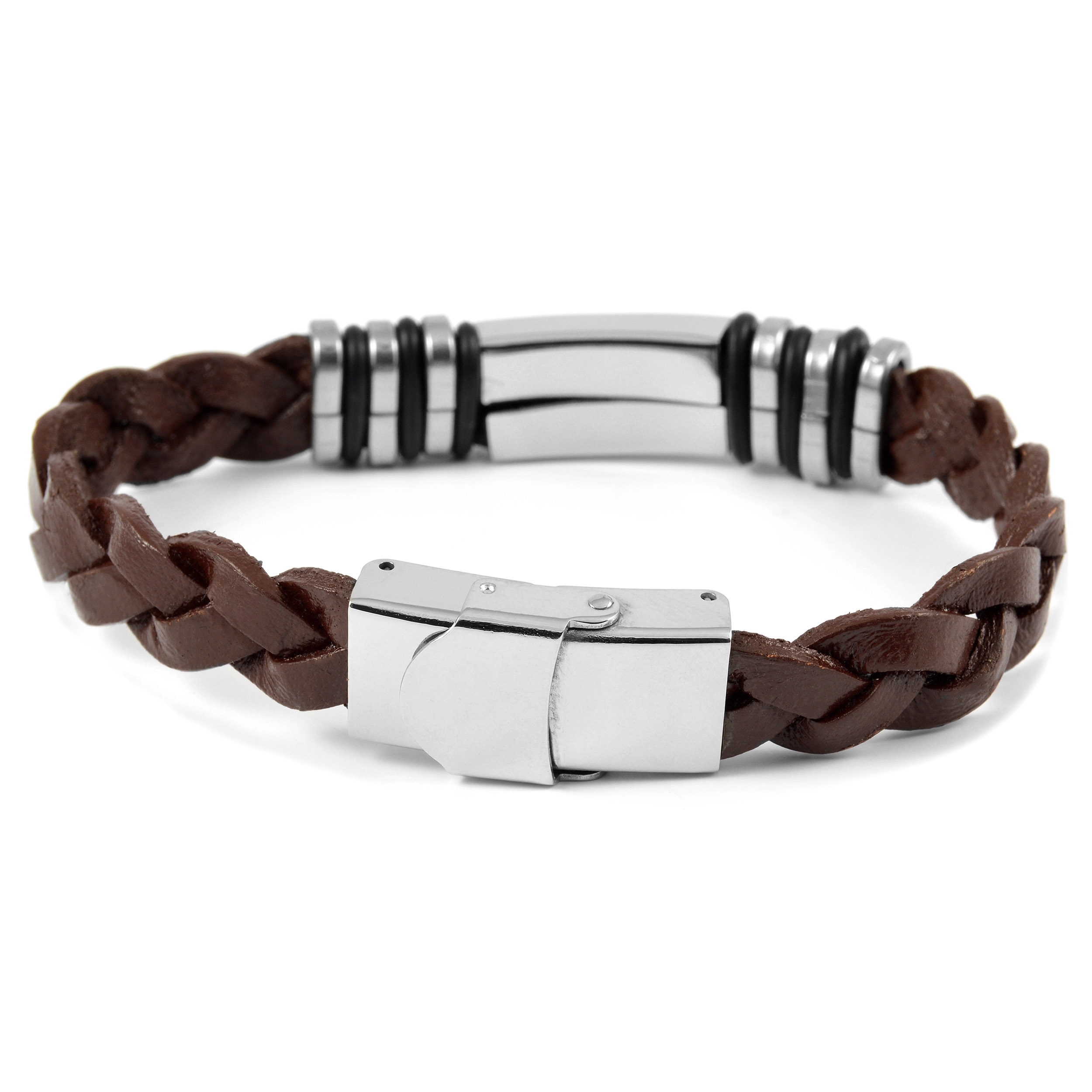 Geflochtenes, braunes Lederarmband - 3