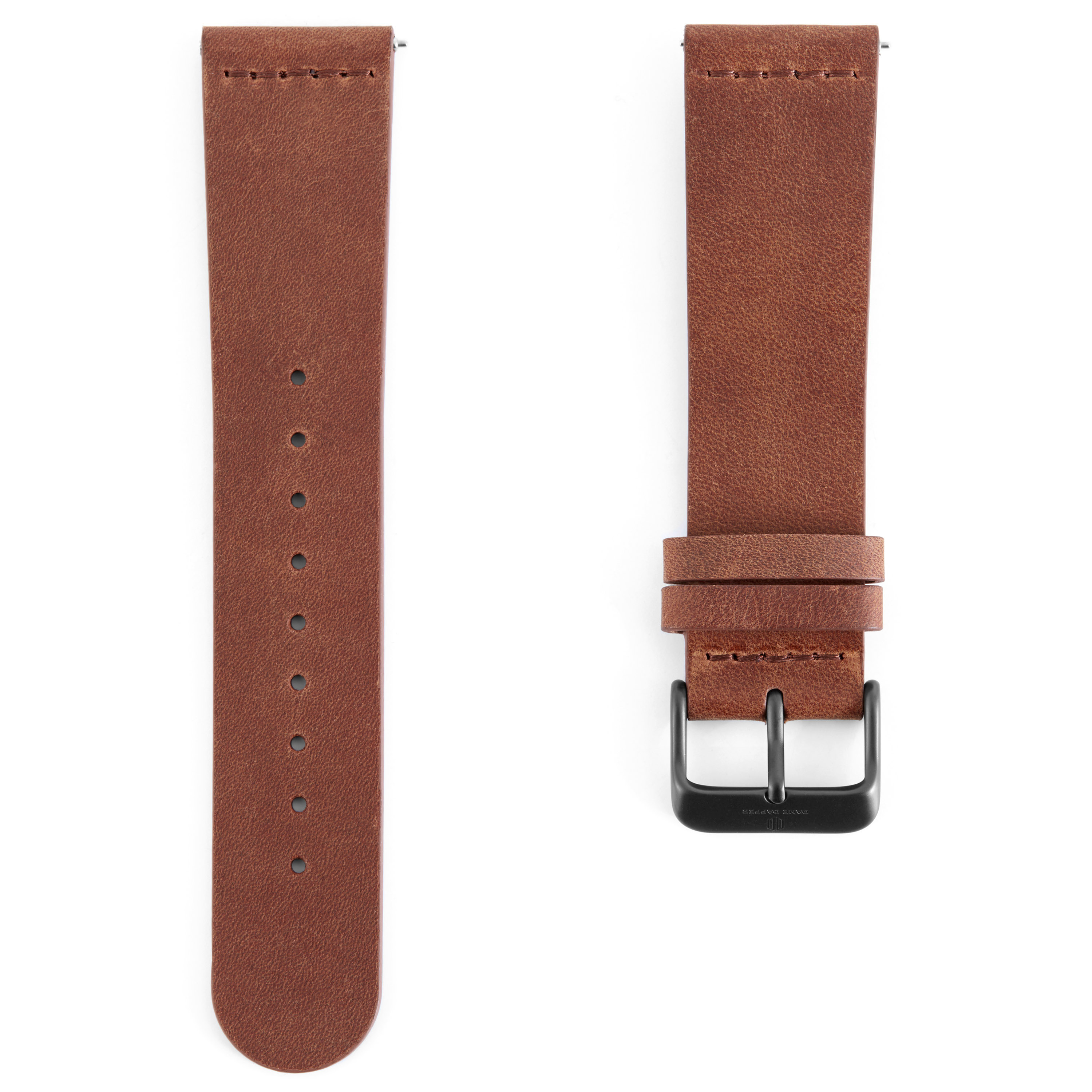 Brown Leather & Gray Buckle Watch Strap - 1
