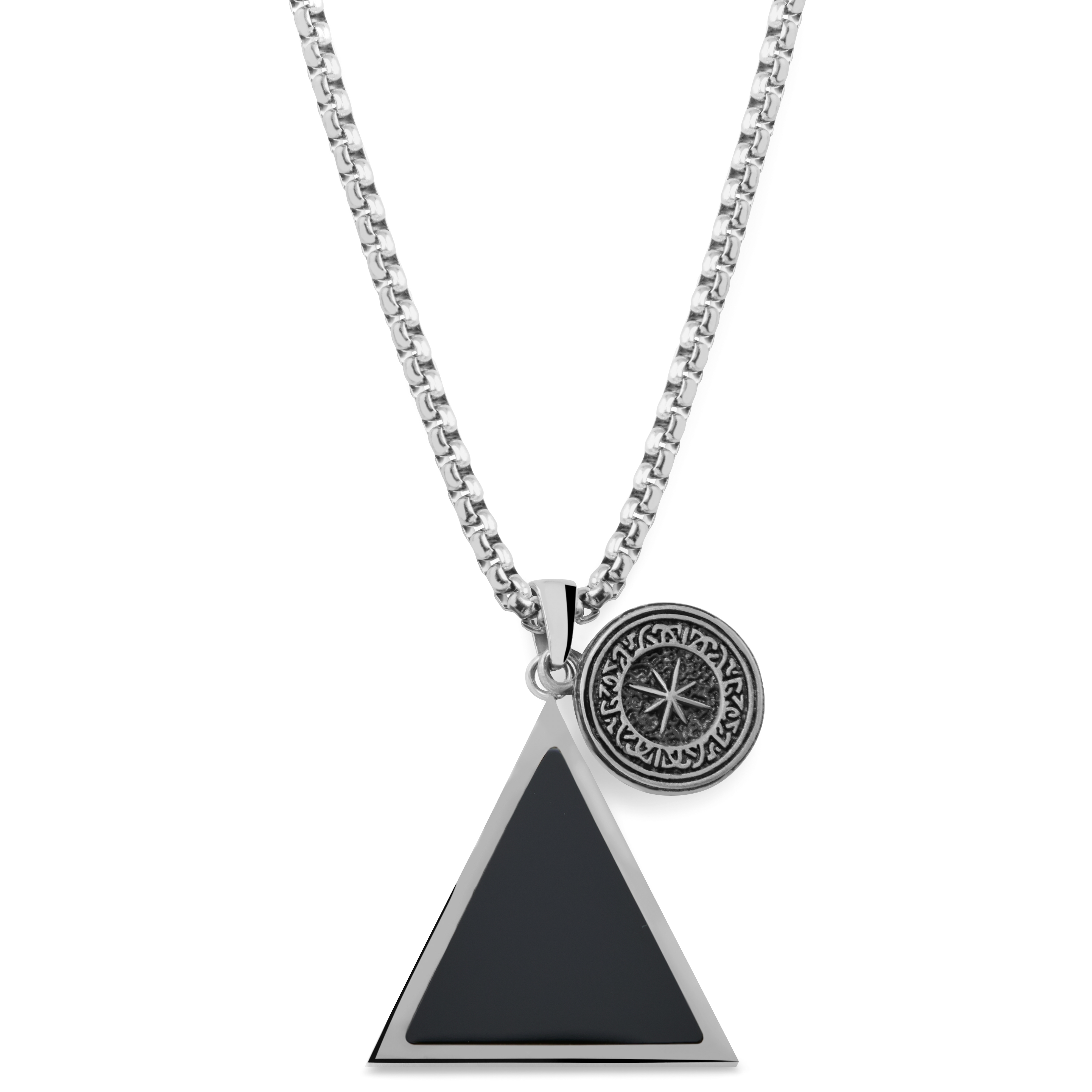 Orisun | Silver-Tone Stainless Steel Black Onyx Triangle Pendant