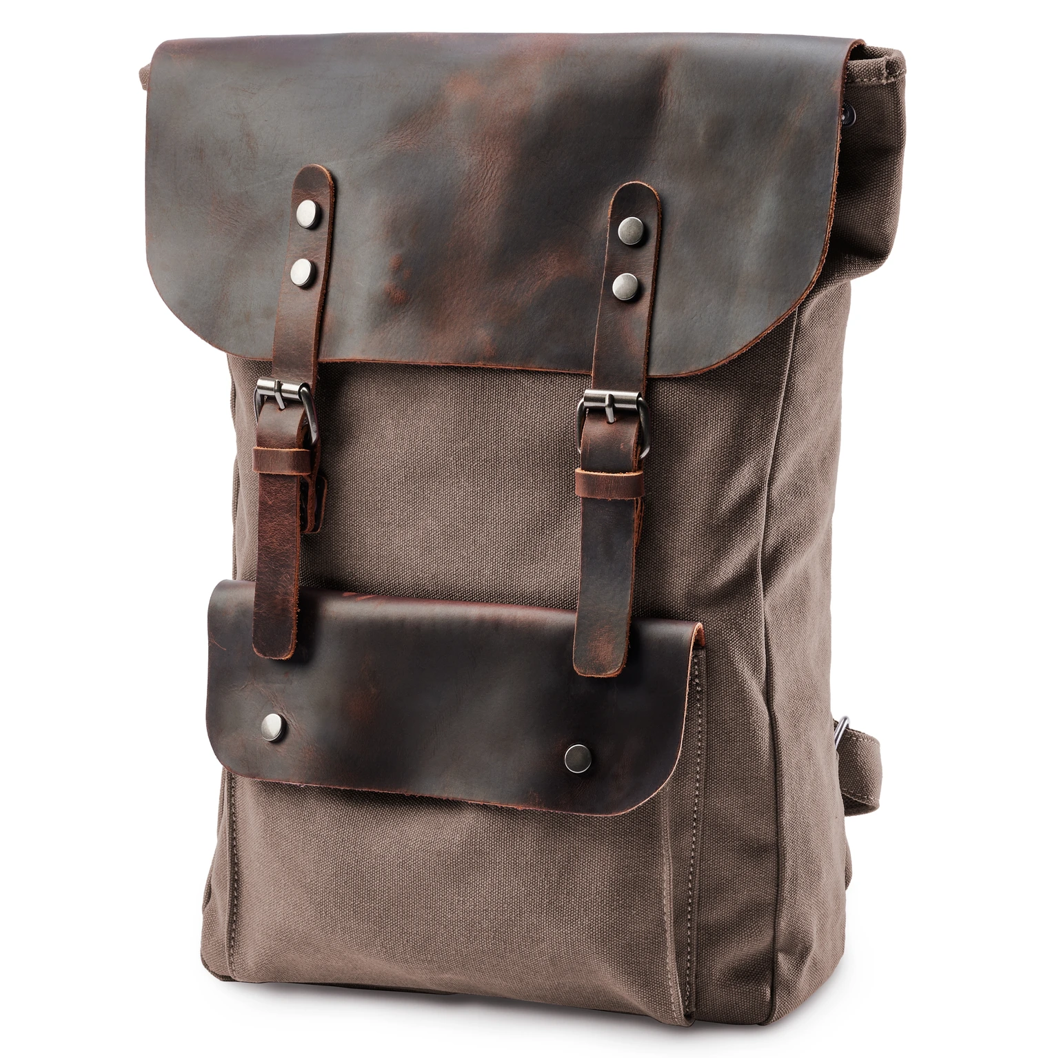 Vintage-Style Light Brown Leather & Canvas Backpack Vintage-Style Light Brown Leather & Canvas Backpack
