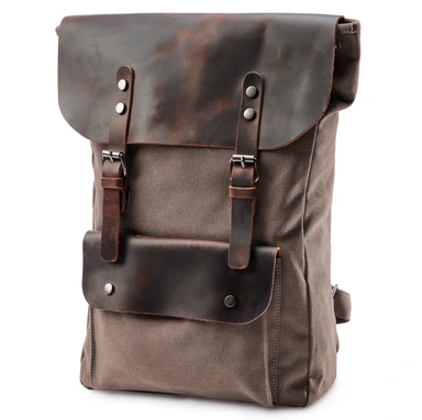 Hellbrauner Rucksack aus Leder und Canvas im Vintage-Stil Hellbrauner Rucksack aus Leder und Canvas im Vintage-Stil
