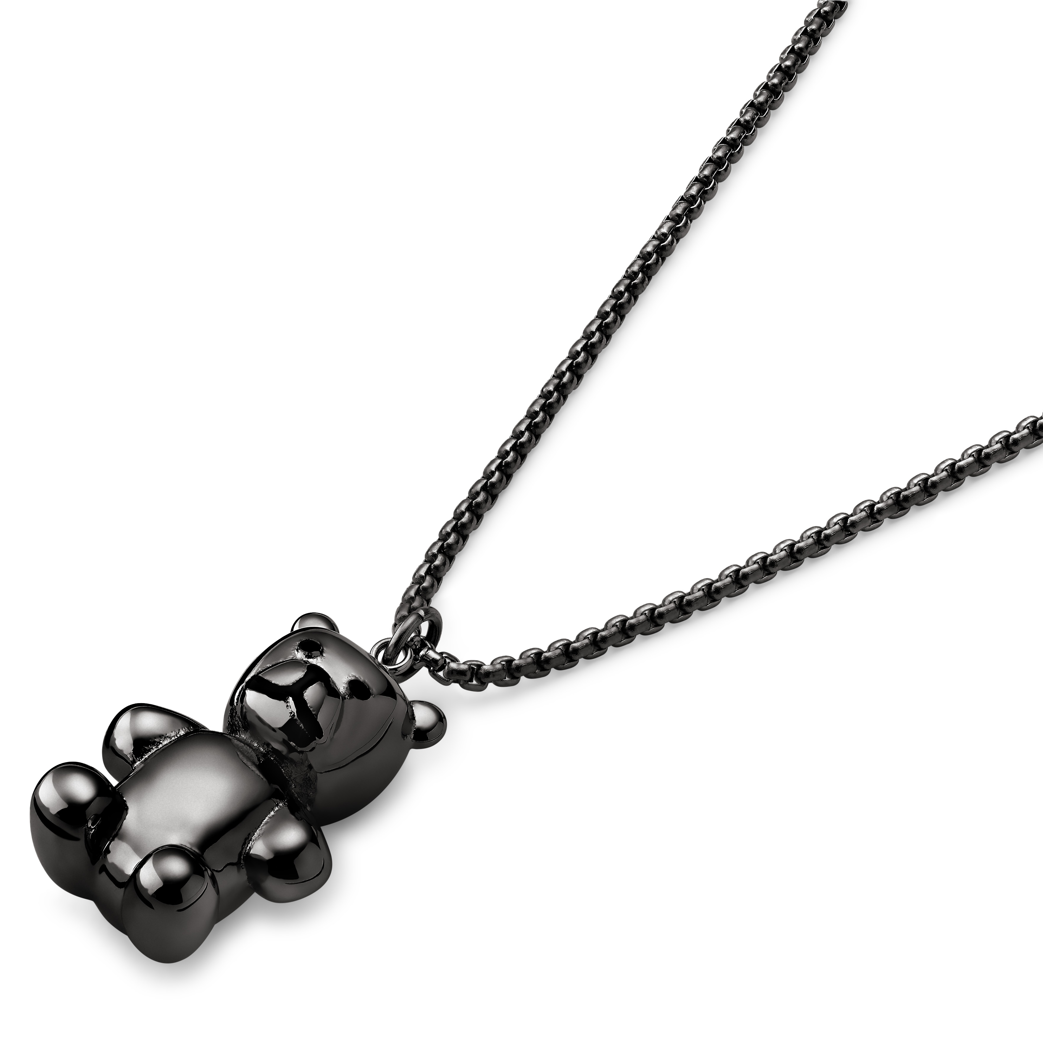 Egan | Gunmetal Black Stainless Steel Teddy Bear Box Chain Necklace - 2