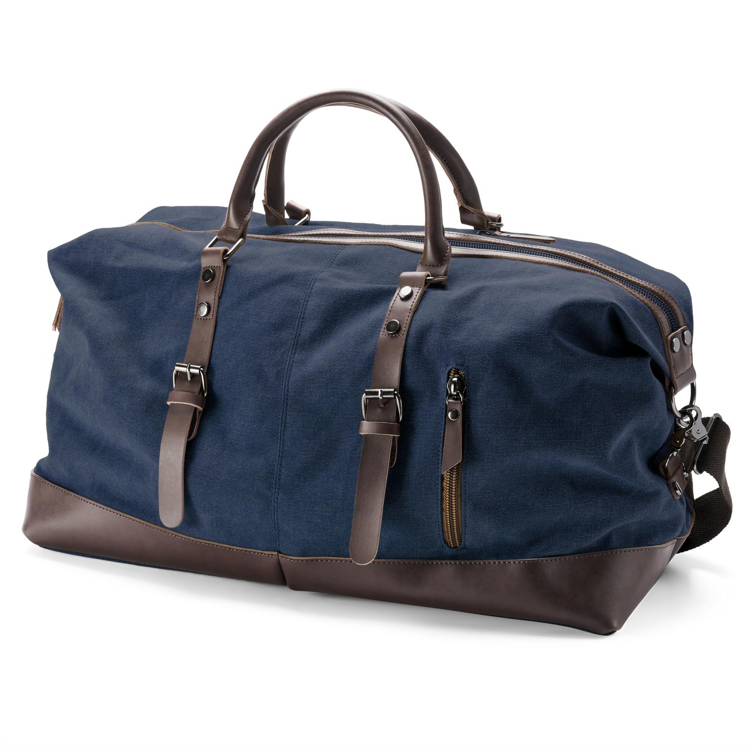 Denim Blue Canvas & Brown Leather Duffel Bag Denim Blue Canvas & Brown Leather Duffel Bag