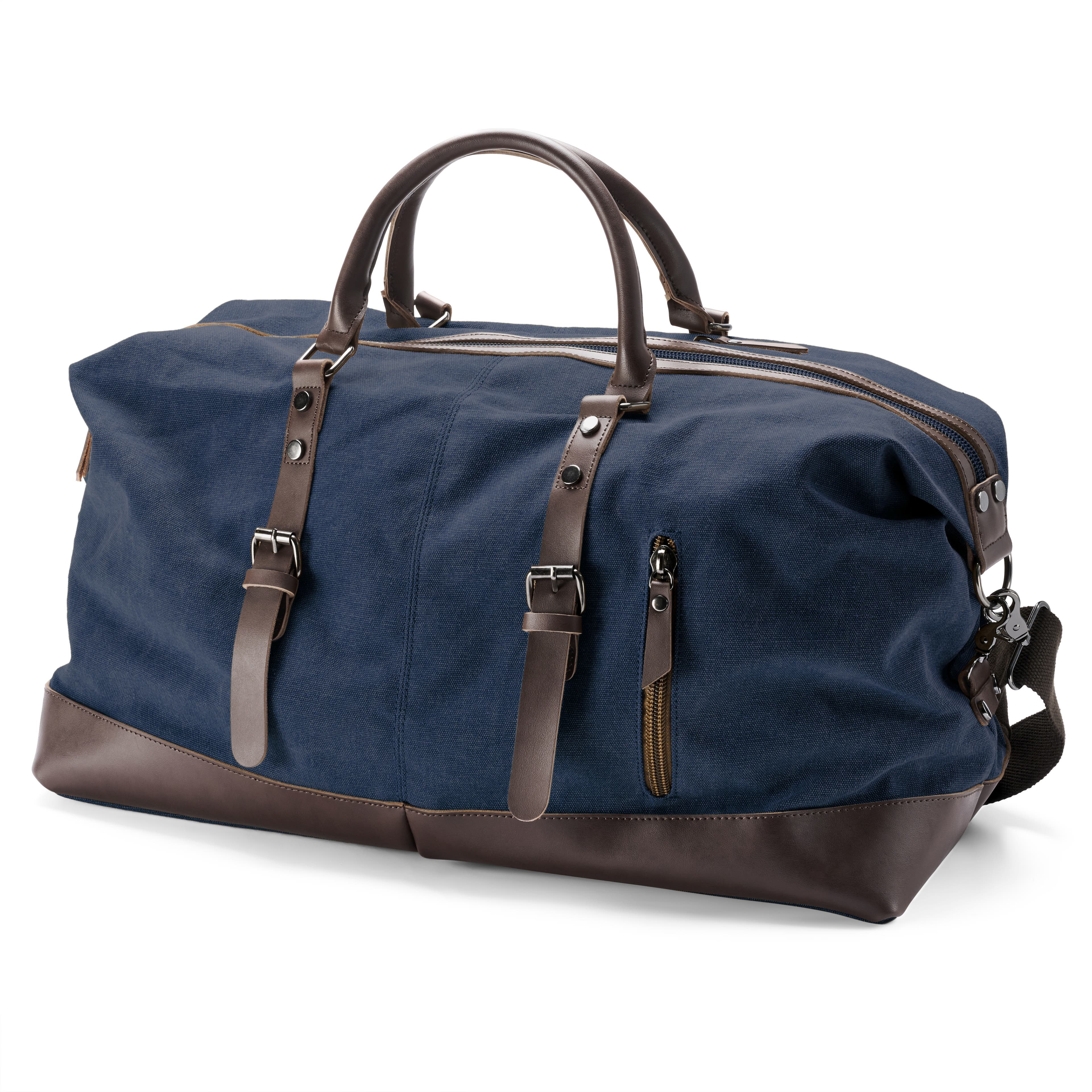 Denim Blue Canvas & Brown Leather Duffel Bag Denim Blue Canvas & Brown Leather Duffel Bag