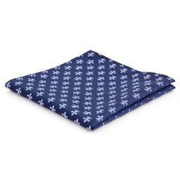Navy & Light Blue Fleur-De-Lis Pattern Pocket Square